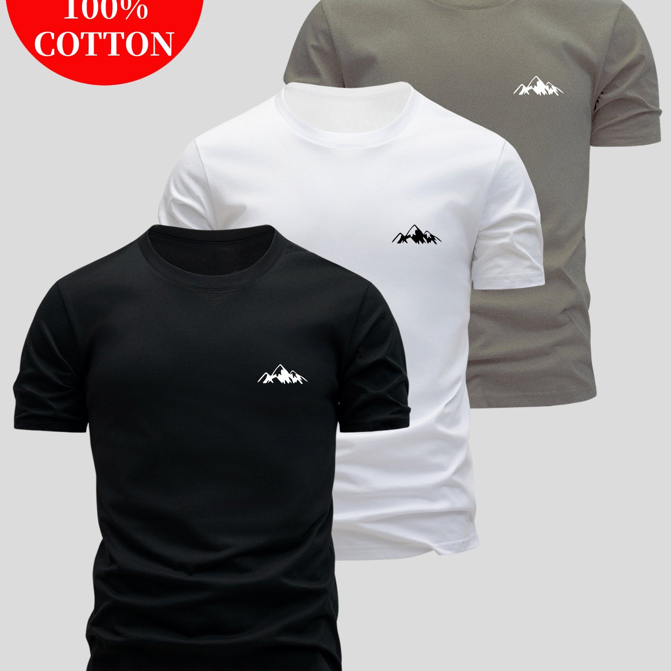 3pcs Men's 100% Cotton Slim Fit T-Shirts - Soft Breathable Short Sleeve Crew Neck Tees with Minimalist Letter Print, Black/White/Navy Blue for Summer Casual Wear, Everyday Comfort, Skinfriendly Fabric - SeviSa