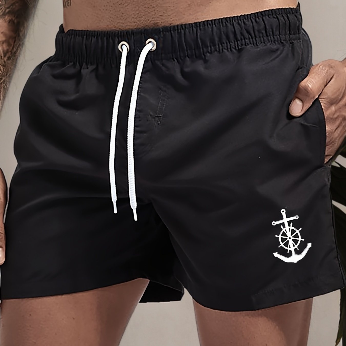 Men's Quick-Dry Swim Shorts - Navy Blue Board Shorts with Anchor design, Elastic Drawstring Waist - Lightweight Beach Swim Trunks for Surfing, Swimming, Gym, Vacation - Fast-Drying Quick Suit for Ocean & Pool Activities, Swim - SeviSa