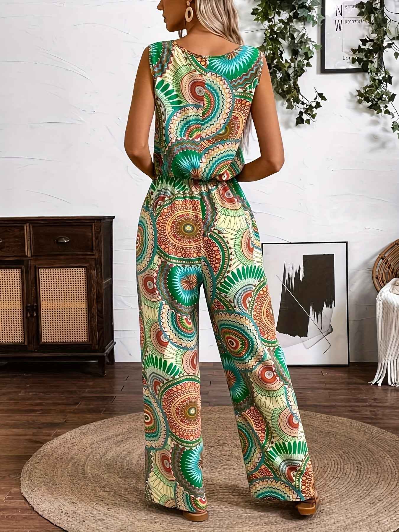 Casual Vacation Ethnic Style Sleeveless Women'S Jumpsuit with Circular Print