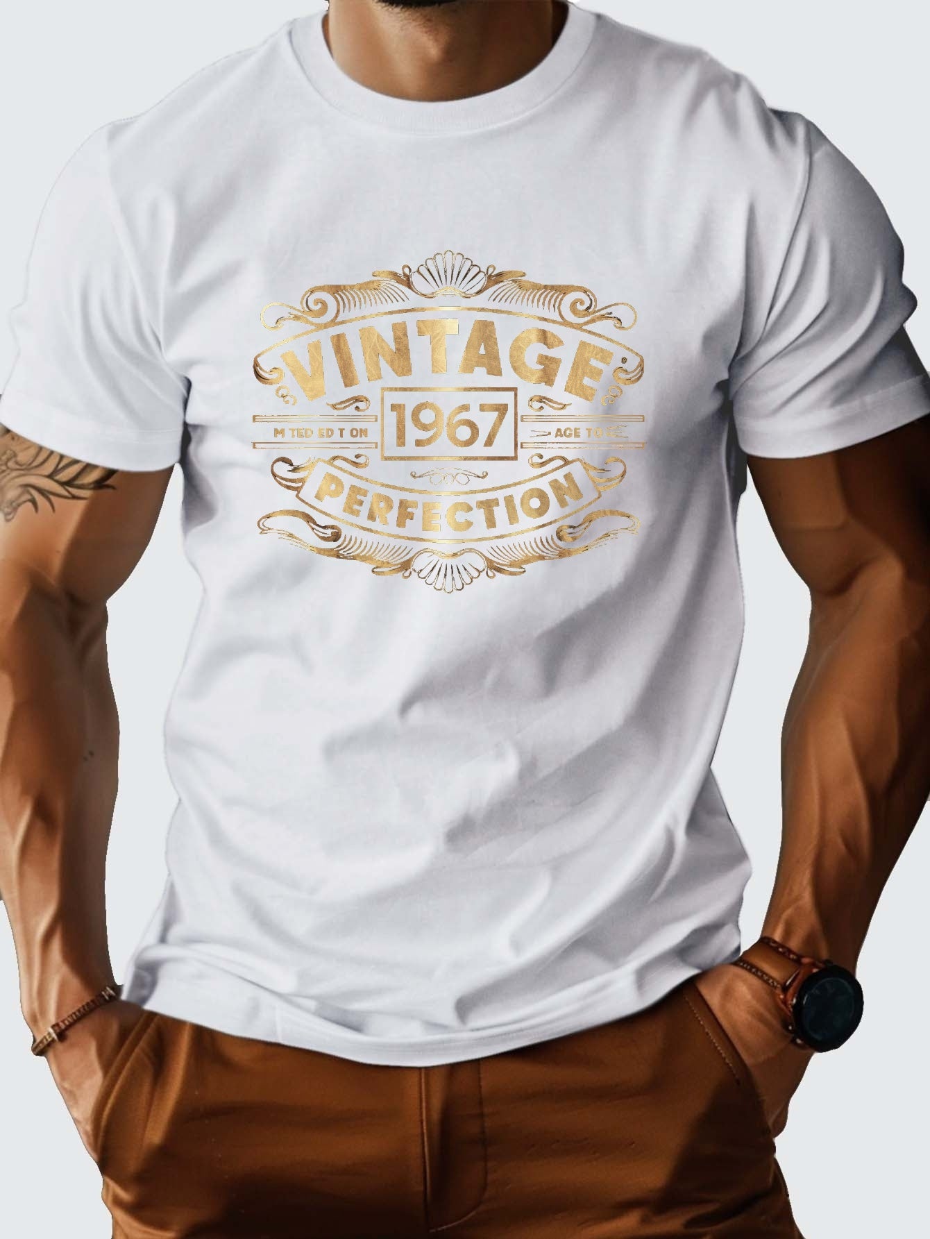 Men's 100% Cotton VINTAGE 1967 Graphic Print T-shirt, Casual Short Sleeve Crew Neck Tee, Men's Clothing For Summer Outdoor - SeviSa