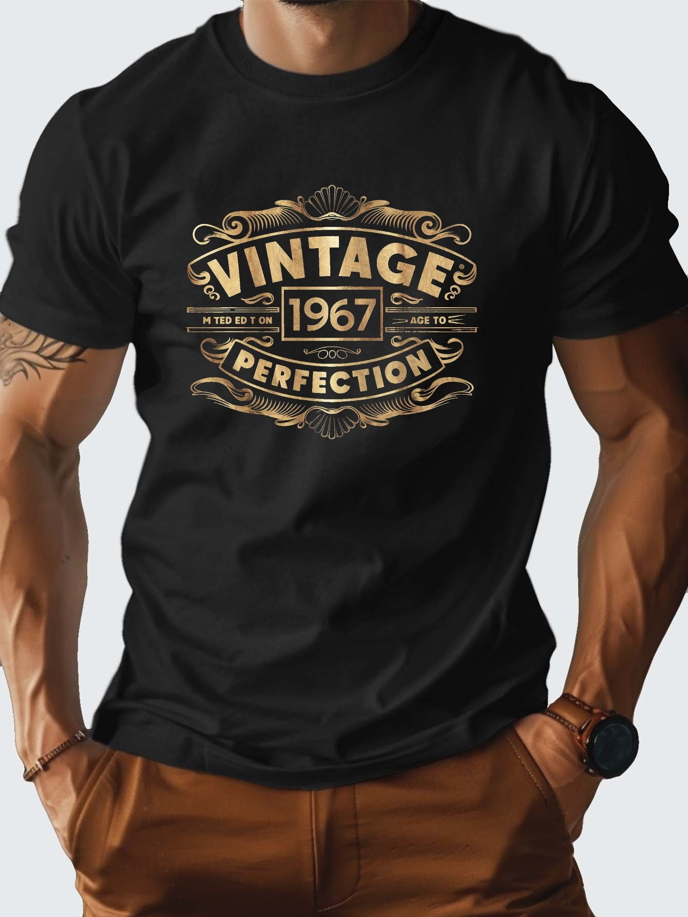 Men's 100% Cotton VINTAGE 1967 Graphic Print T-shirt, Casual Short Sleeve Crew Neck Tee, Men's Clothing For Summer Outdoor - SeviSa