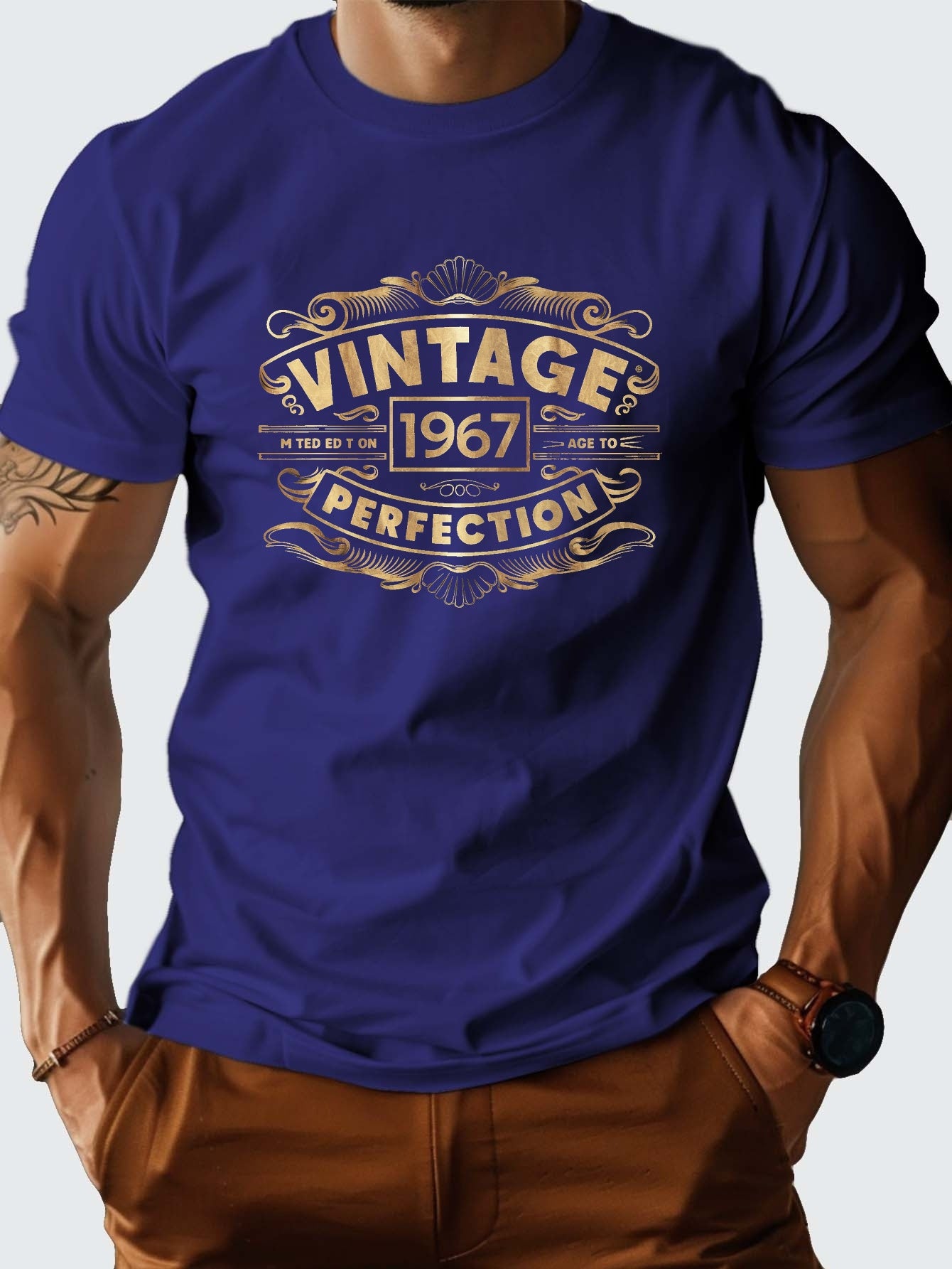 Men's 100% Cotton VINTAGE 1967 Graphic Print T-shirt, Casual Short Sleeve Crew Neck Tee, Men's Clothing For Summer Outdoor - SeviSa