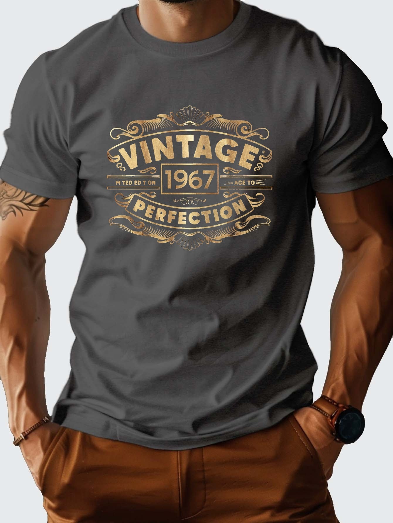 Men's 100% Cotton VINTAGE 1967 Graphic Print T-shirt, Casual Short Sleeve Crew Neck Tee, Men's Clothing For Summer Outdoor - SeviSa