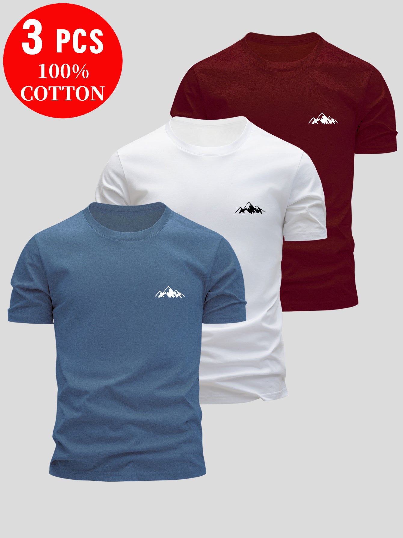 3pcs Men's 100% Cotton Slim Fit T-Shirts - Soft Breathable Short Sleeve Crew Neck Tees with Minimalist Letter Print, Black/White/Navy Blue for Summer Casual Wear, Everyday Comfort, Skinfriendly Fabric - SeviSa