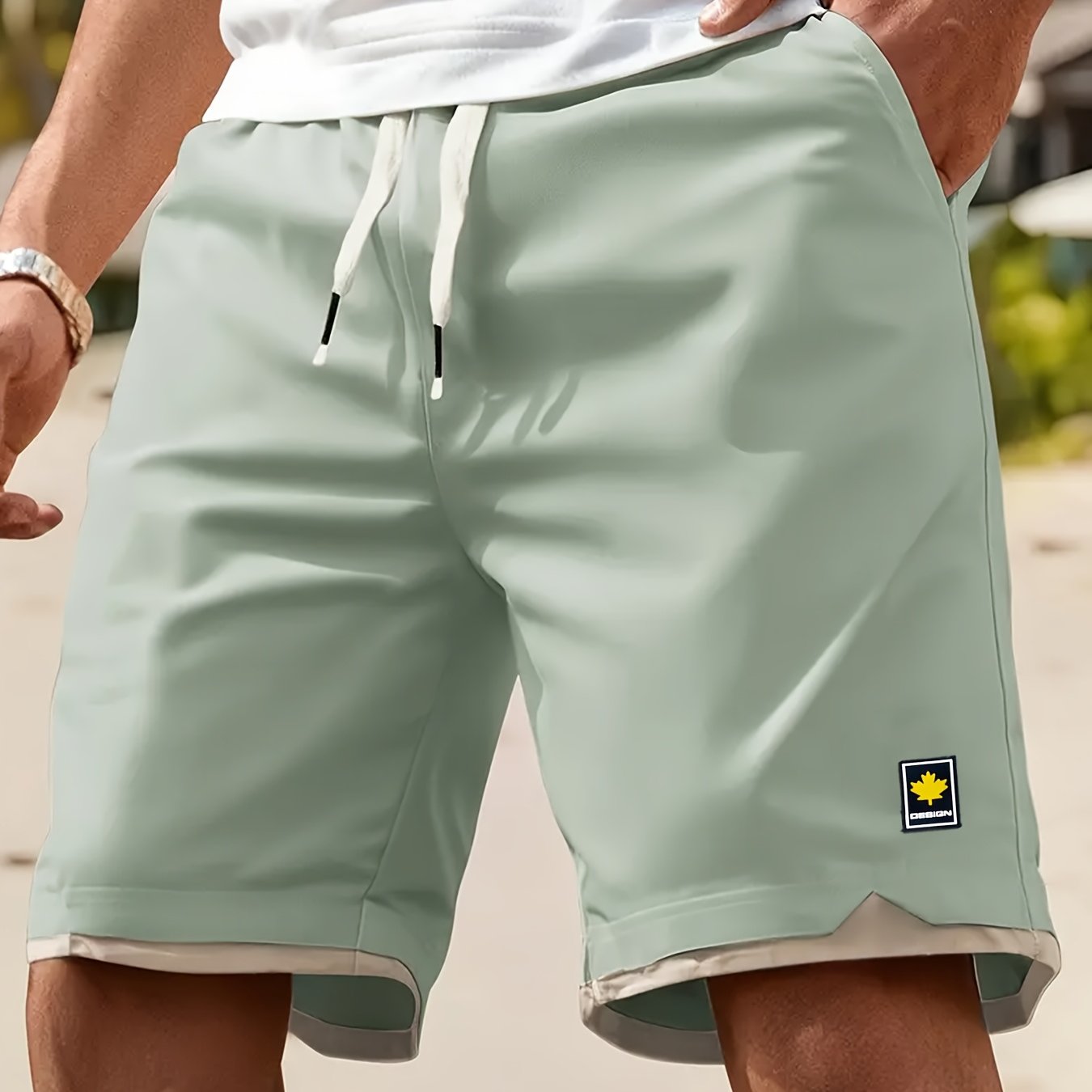 1pc Summer Plus-Size Men'S Faux Two-Piece Color-Blocked Shorts, Casual And Stylish, Suitable for Outdoor Sports And Beach Walks, Plus Size - SeviSa