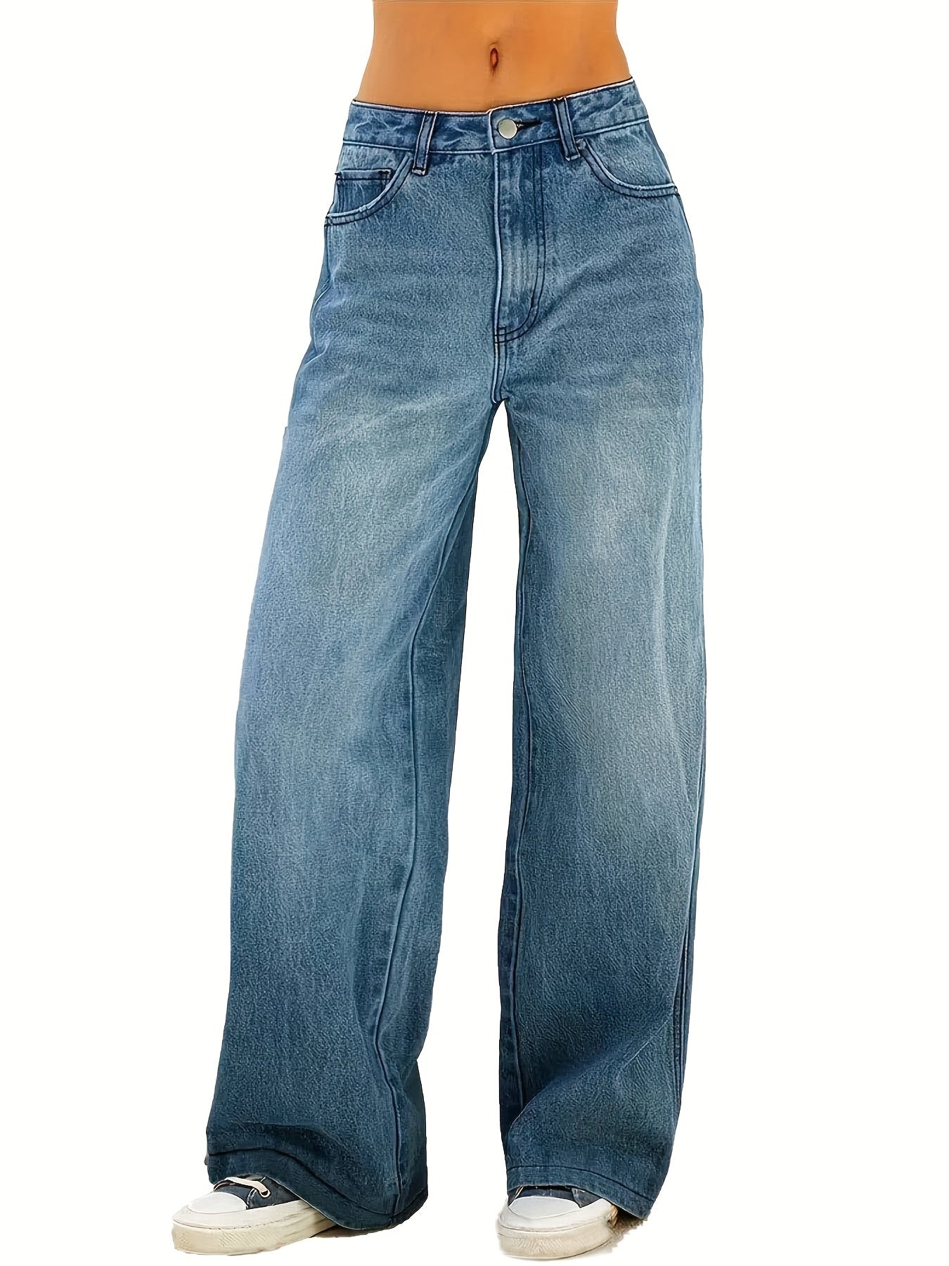 Women'S High-Waisted Stretch Straight-Leg Jeans - Light Blue Washed Denim with Pockets, Comfortable Casual Pants for Work & Travel, All-Season Versatile Style, High Waisted Jeans, Travel Clothing, Classic Straight Legs, Durab - SeviSa