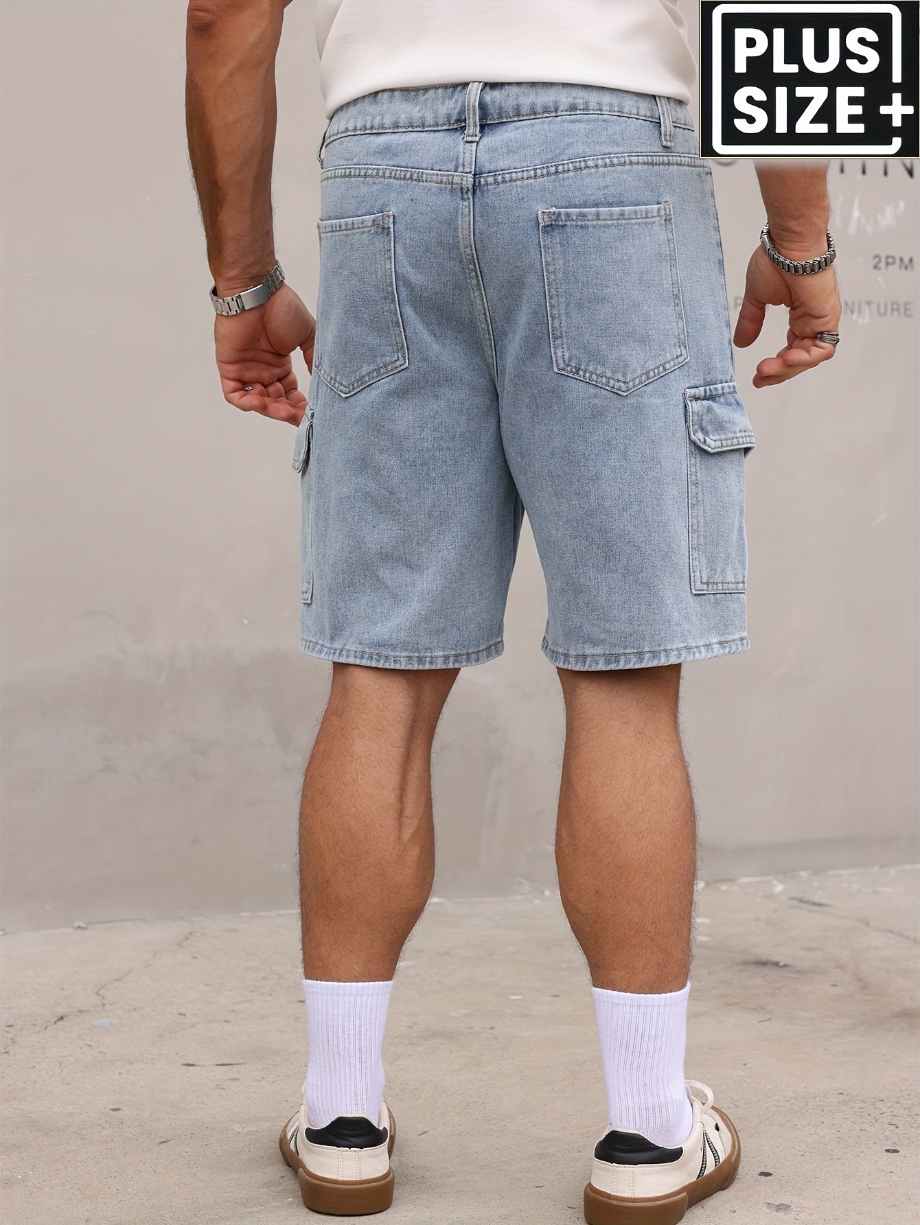 Men's Relaxed Fit Denim Cargo Shorts with Elastic Waistband & Side Pockets - Machine Washable Casual Workwear Style, Solid Color Loose Comfort for Casual Attire, Denim Shorts, Outdoor Activities, Utility Style, Sturdy Constru - SeviSa