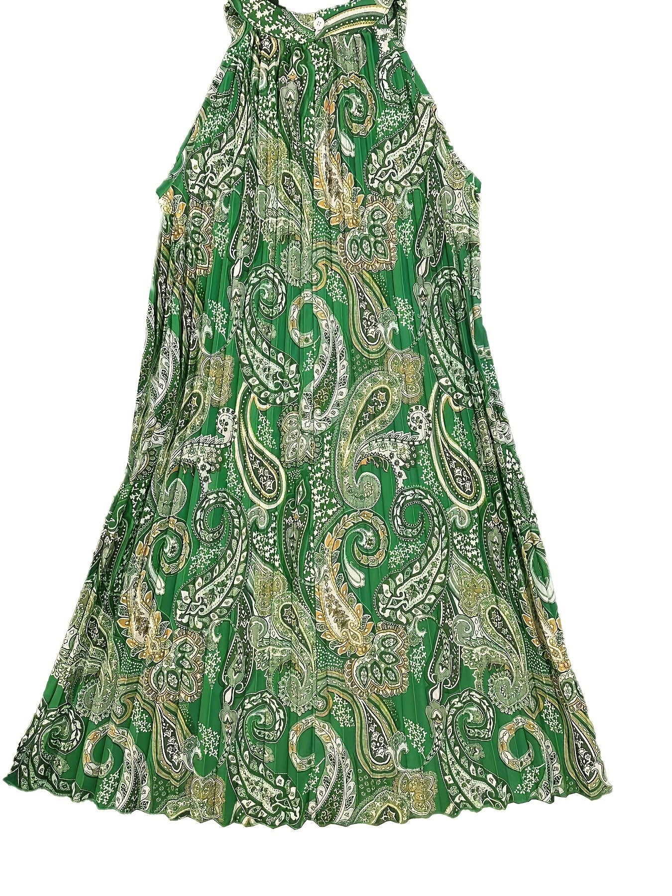 2024 European And American Summer New Geometric Pattern Printed Sleeveless Pleated Off-Shoulder Vacation Style Dress - SeviSa