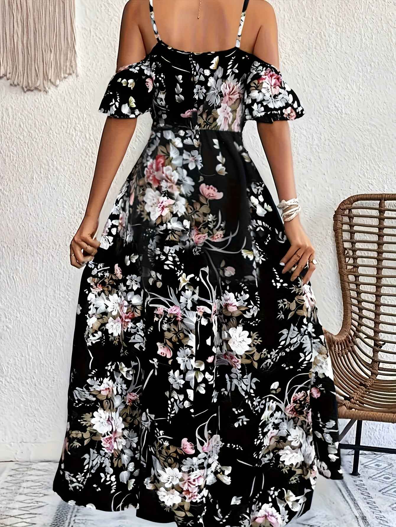 Elegant Floral Print V-Neck Maxi Dress with Tie-Waist and Ruffle Detail - Sleeveless, Flowy A-Line Skirt for Women, Perfect for Summer, Elegant Event Wear|Floral Print Dress|Polyester Fabric
