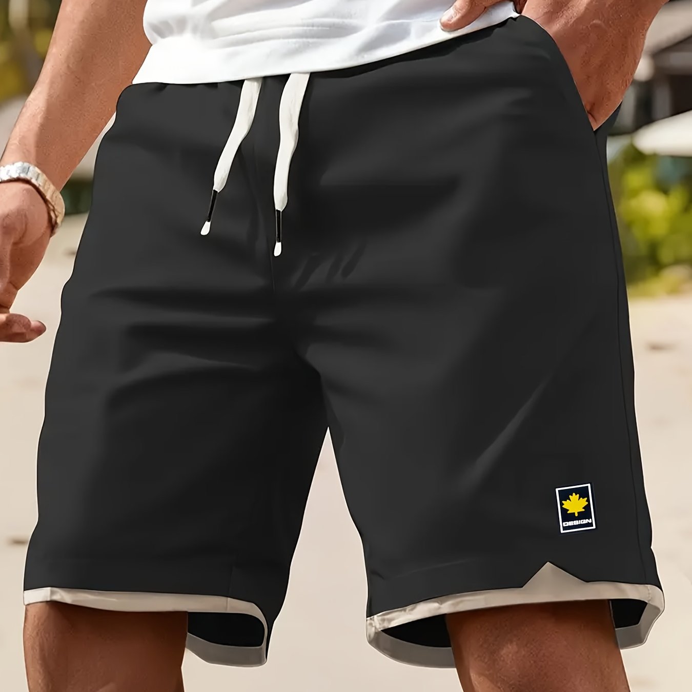 1pc Summer Plus-Size Men'S Faux Two-Piece Color-Blocked Shorts, Casual And Stylish, Suitable for Outdoor Sports And Beach Walks, Plus Size - SeviSa