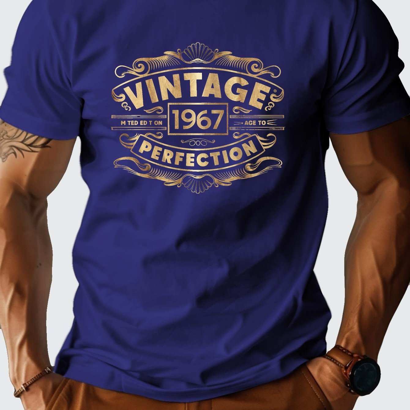 Men's 100% Cotton VINTAGE 1967 Graphic Print T-shirt, Casual Short Sleeve Crew Neck Tee, Men's Clothing For Summer Outdoor - SeviSa