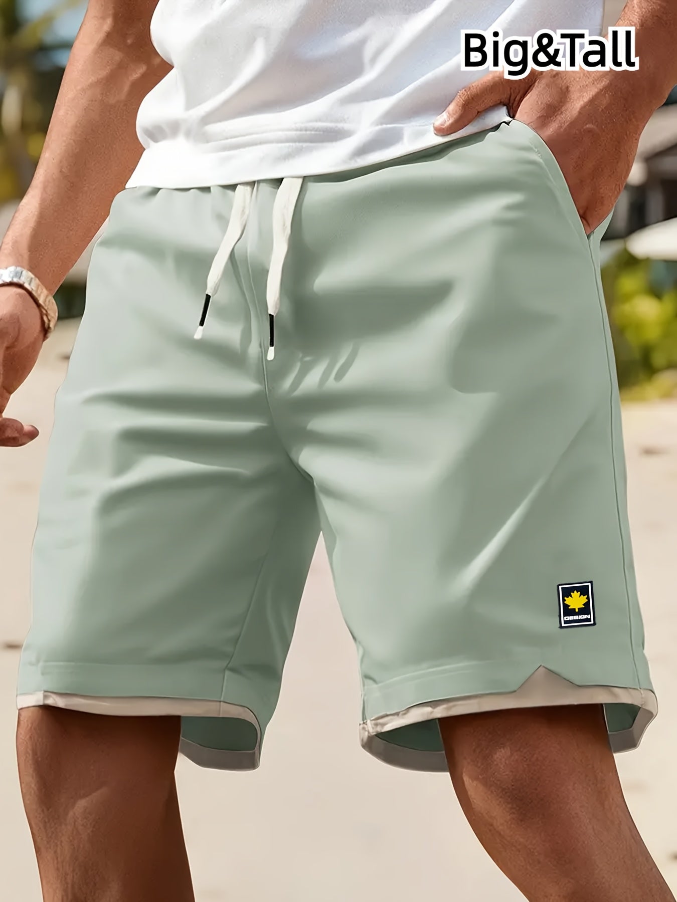 1pc Summer Plus-Size Men'S Faux Two-Piece Color-Blocked Shorts, Casual And Stylish, Suitable for Outdoor Sports And Beach Walks, Plus Size - SeviSa