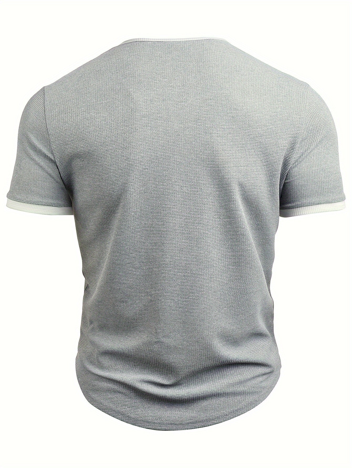 Men's Alphabet Print "FREEDOM" Waffle Knit T-shirt, V-neck And Short Sleeve Tee, Tops Perfect For Summer Fitness And Outdoors Activities - SeviSa