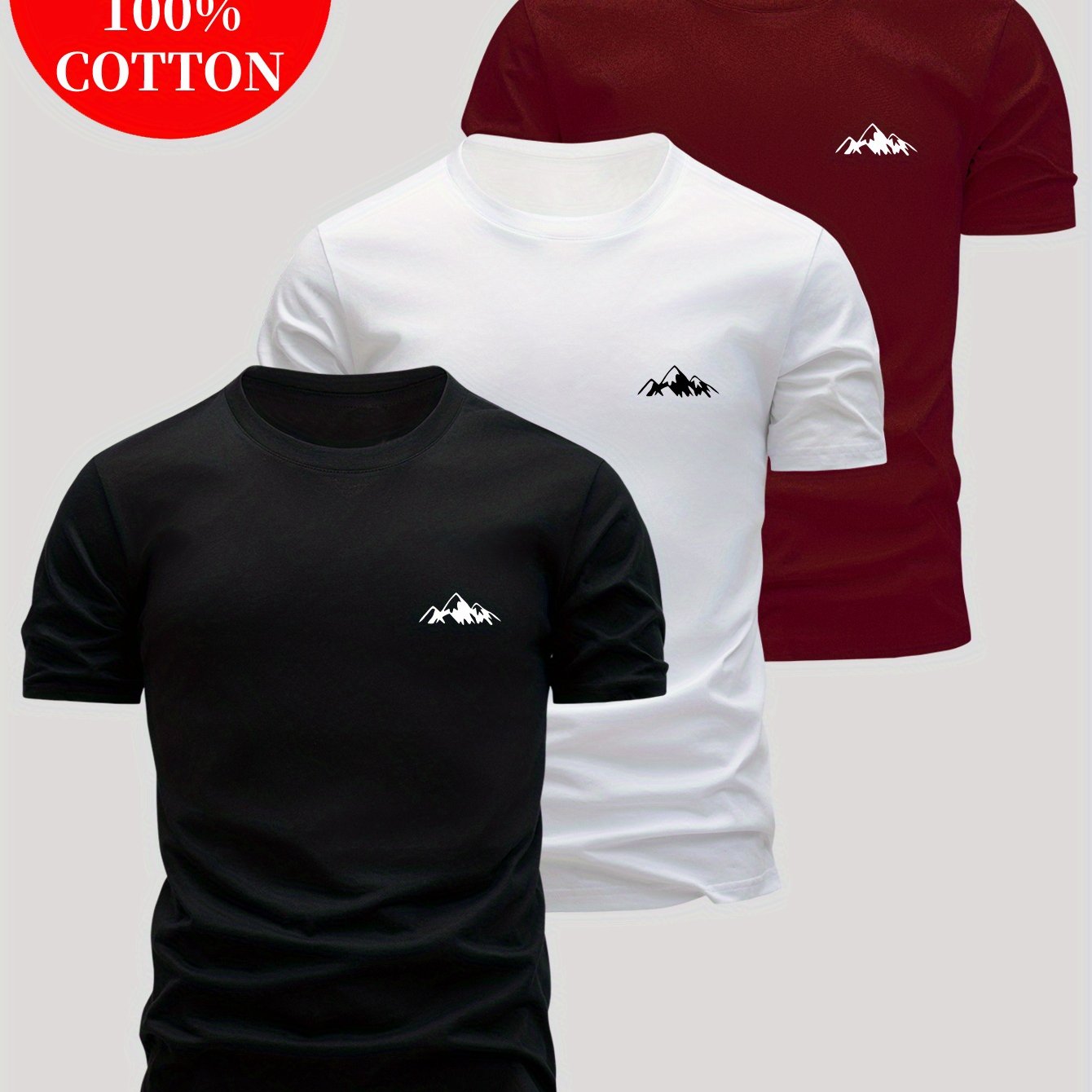 3pcs Men's 100% Cotton Slim Fit T-Shirts - Soft Breathable Short Sleeve Crew Neck Tees with Minimalist Letter Print, Black/White/Navy Blue for Summer Casual Wear, Everyday Comfort, Skinfriendly Fabric - SeviSa