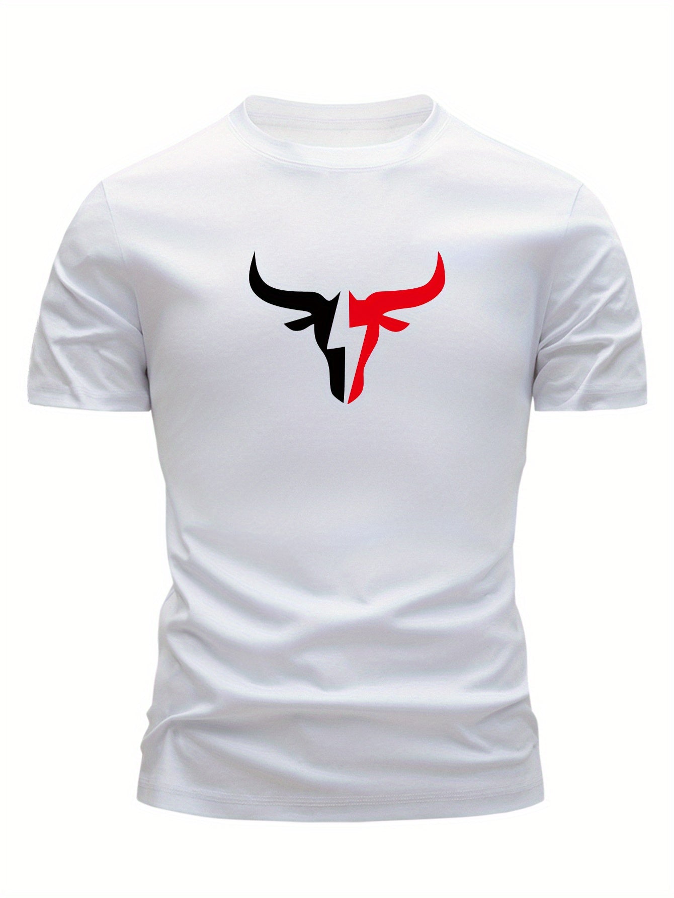 3pcs Men's 100% Cotton Graphic T-Shirts - Bold Bull Head & Letter Print, Slim Fit Short Sleeve Round Neck Tees for Summer Casual Wear, Breathable & Machine Washable, Everyday Comfort | Durable Fabric - SeviSa