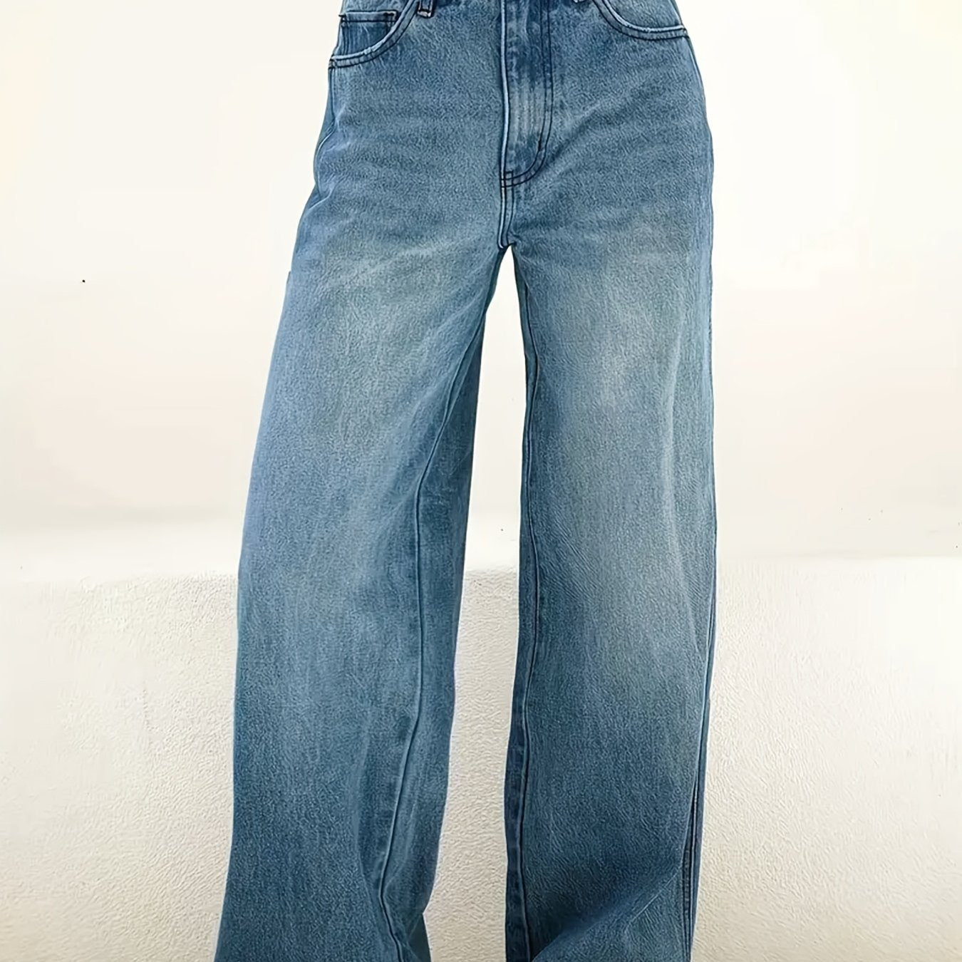 Women'S High-Waisted Stretch Straight-Leg Jeans - Light Blue Washed Denim with Pockets, Comfortable Casual Pants for Work & Travel, All-Season Versatile Style, High Waisted Jeans, Travel Clothing, Classic Straight Legs, Durab - SeviSa