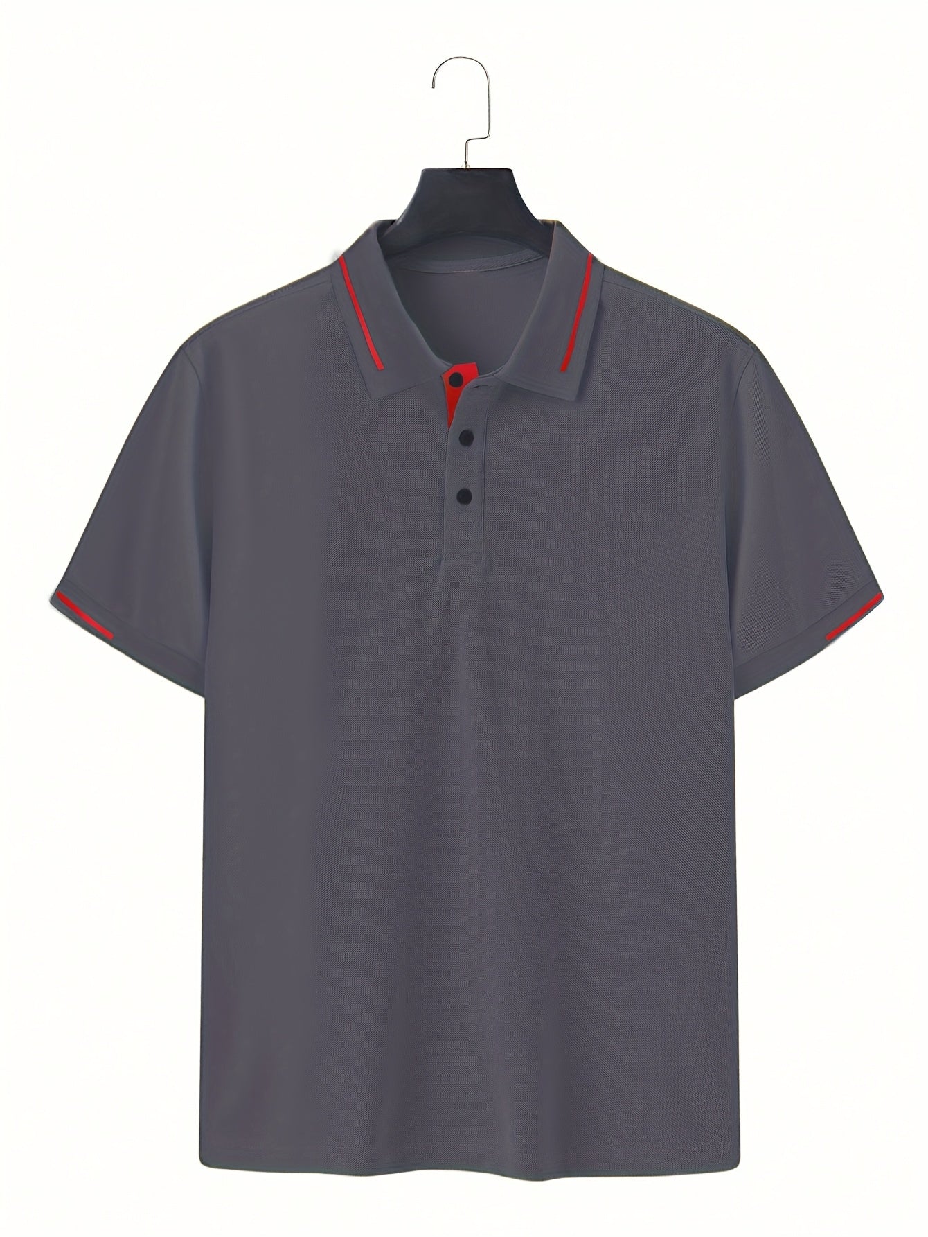 Men's Summer Casual Sport T-Shirt - Breathable Short Sleeve Button-Up with Red Trim, Dark Green Solid Color, Regular Fit for Running, Outdoor & Casual Attire, Sports T Shirt, Durable Sportswear - SeviSa