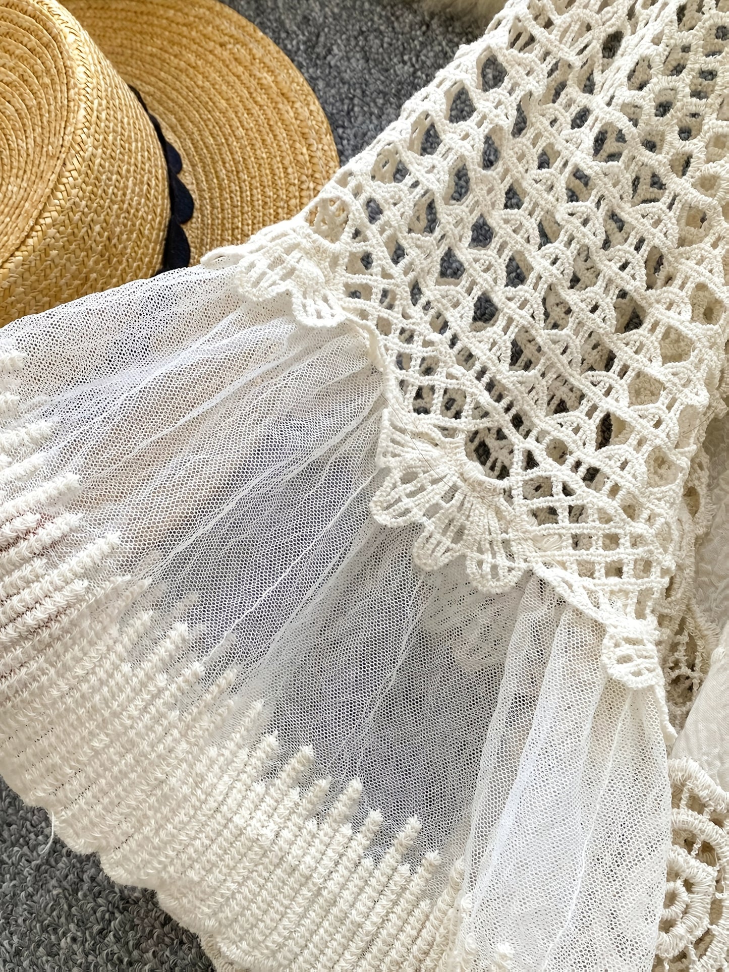 Women's Bohemian Vintage Lace- Dress - Long Sleeve A-Line Midi Dress with Crochet Cut-Out Details, Semi-Sheer Round Neck Boho Dress for Casual & Formal Occasions, Cute Dresses, Special Occasion Wear, Intricate Crochet Design - SeviSa