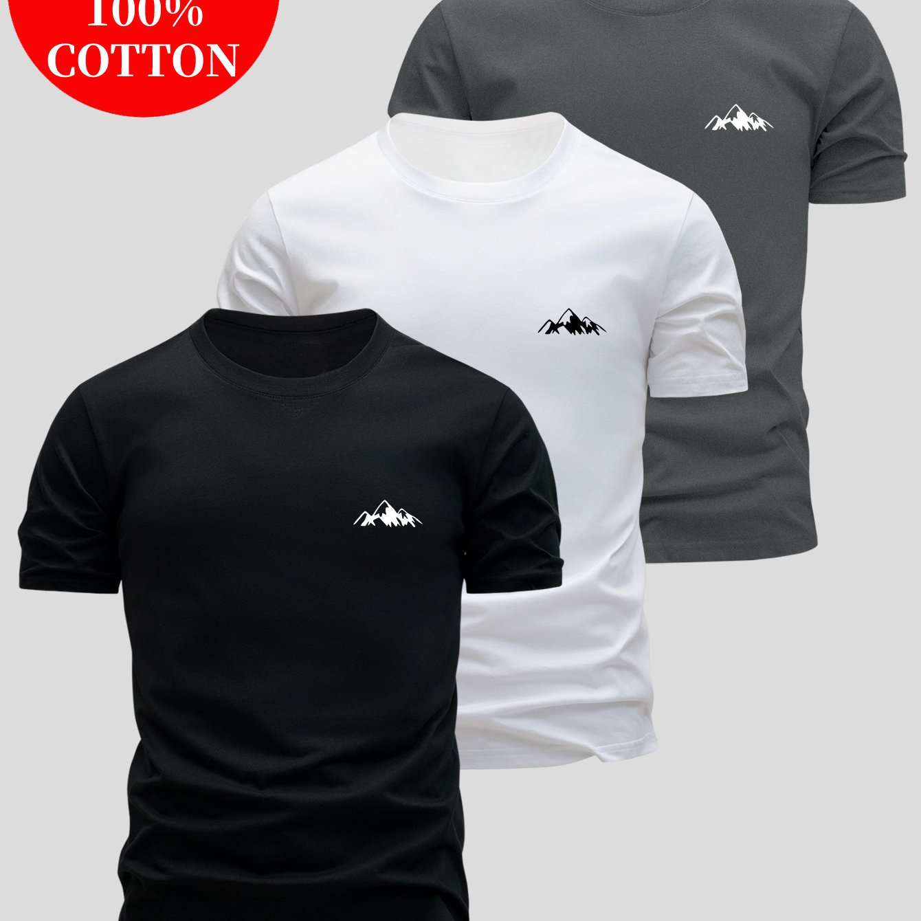 3pcs Men's 100% Cotton Slim Fit T-Shirts - Soft Breathable Short Sleeve Crew Neck Tees with Minimalist Letter Print, Black/White/Navy Blue for Summer Casual Wear, Everyday Comfort, Skinfriendly Fabric - SeviSa