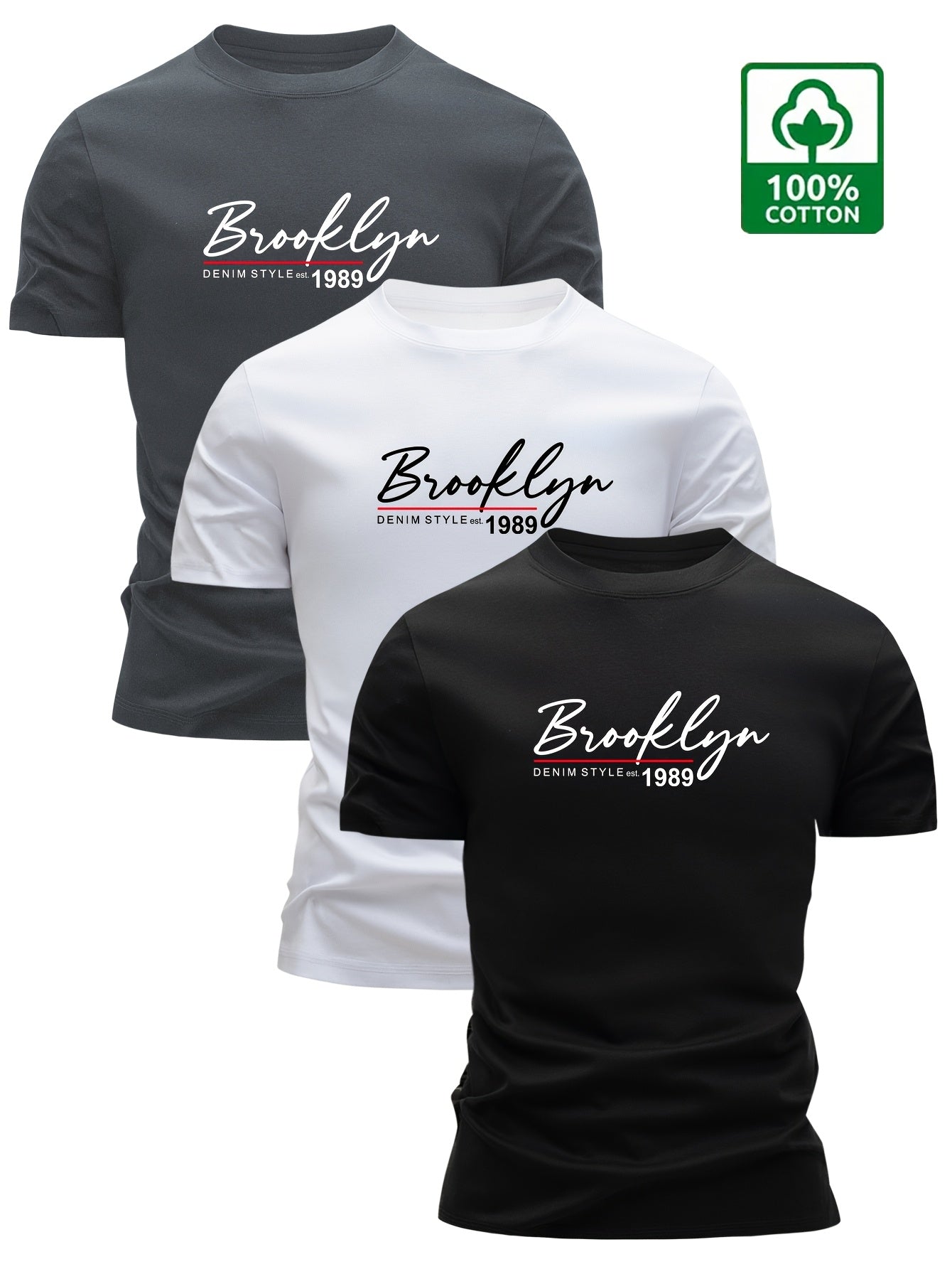 Set of 3 Men'S 100% Cotton T-Shirts, Lightweight for Summer, Breathable And Moisture-Wicking, Featuring a Round Neck And Print Design, Sweat-Resistant - SeviSa