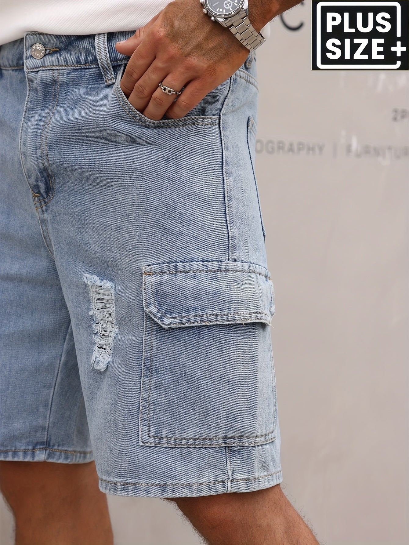 Men's Relaxed Fit Denim Cargo Shorts with Elastic Waistband & Side Pockets - Machine Washable Casual Workwear Style, Solid Color Loose Comfort for Casual Attire, Denim Shorts, Outdoor Activities, Utility Style, Sturdy Constru - SeviSa