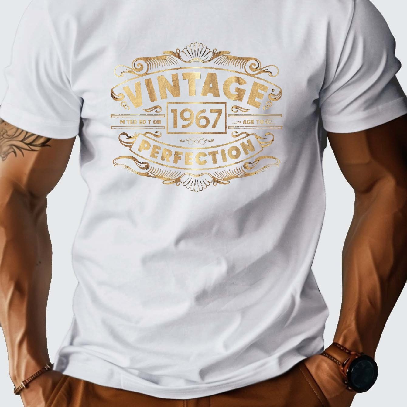 Men's 100% Cotton VINTAGE 1967 Graphic Print T-shirt, Casual Short Sleeve Crew Neck Tee, Men's Clothing For Summer Outdoor - SeviSa