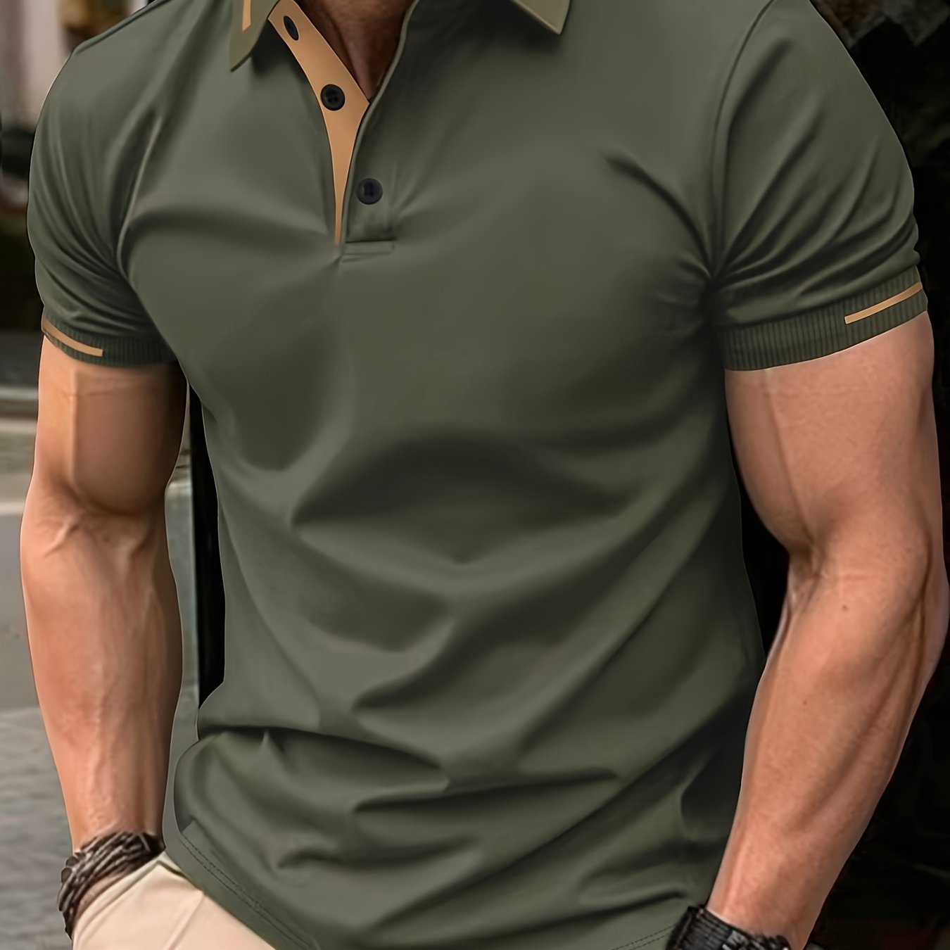 Men's Summer Casual Sport T-Shirt - Breathable Short Sleeve Button-Up with Red Trim, Dark Green Solid Color, Regular Fit for Running, Outdoor & Casual Attire, Sports T Shirt, Durable Sportswear - SeviSa