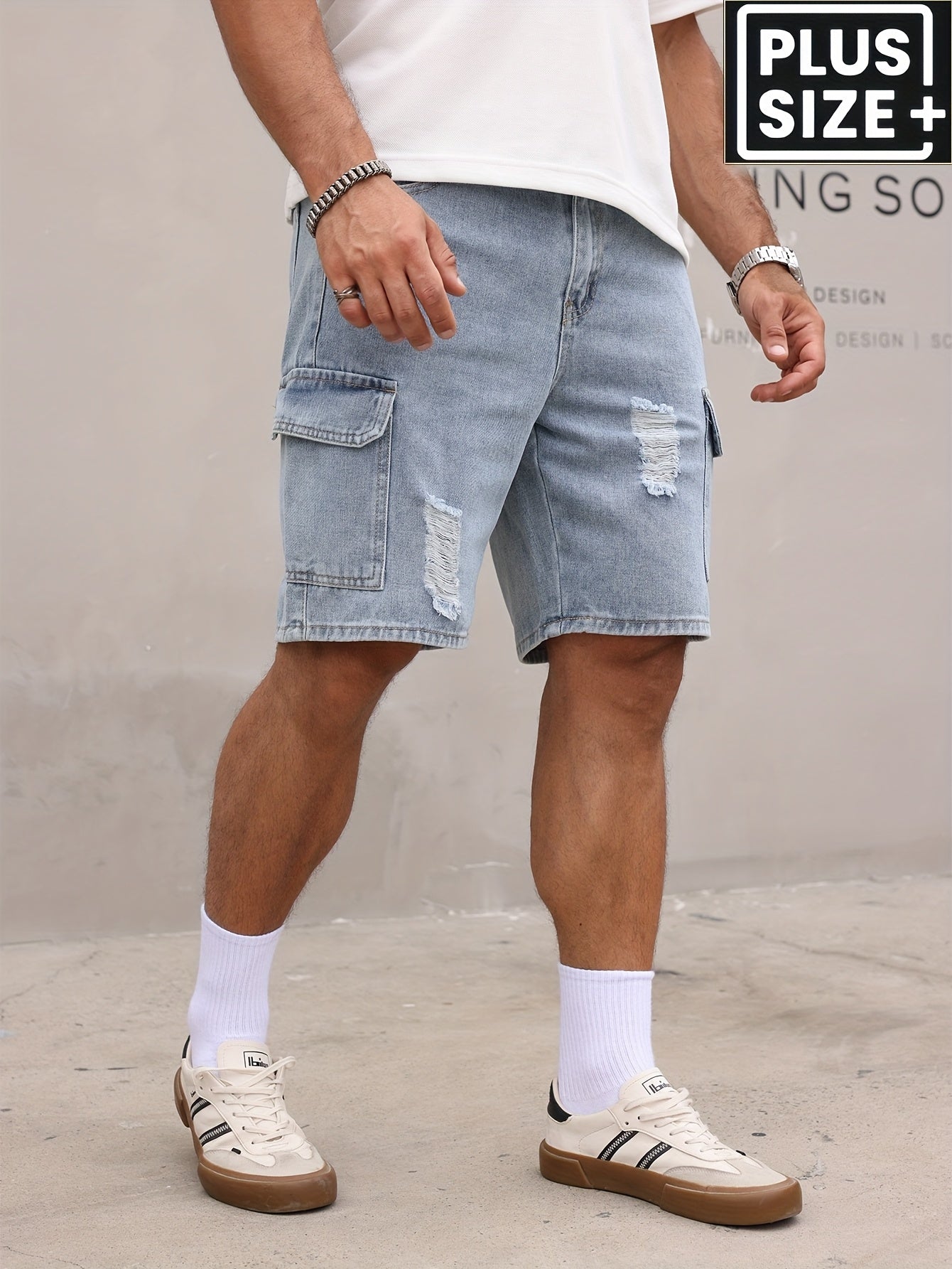 Men's Relaxed Fit Denim Cargo Shorts with Elastic Waistband & Side Pockets - Machine Washable Casual Workwear Style, Solid Color Loose Comfort for Casual Attire, Denim Shorts, Outdoor Activities, Utility Style, Sturdy Constru - SeviSa