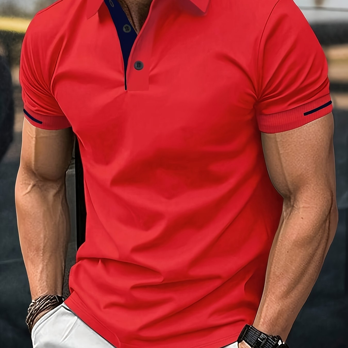 Men's Summer Casual Sport T-Shirt - Breathable Short Sleeve Button-Up with Red Trim, Dark Green Solid Color, Regular Fit for Running, Outdoor & Casual Attire, Sports T Shirt, Durable Sportswear - SeviSa