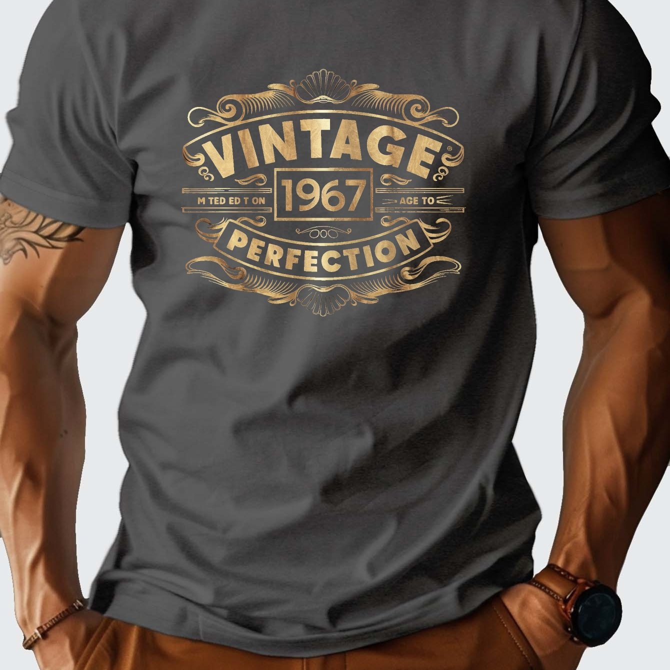 Men's 100% Cotton VINTAGE 1967 Graphic Print T-shirt, Casual Short Sleeve Crew Neck Tee, Men's Clothing For Summer Outdoor - SeviSa