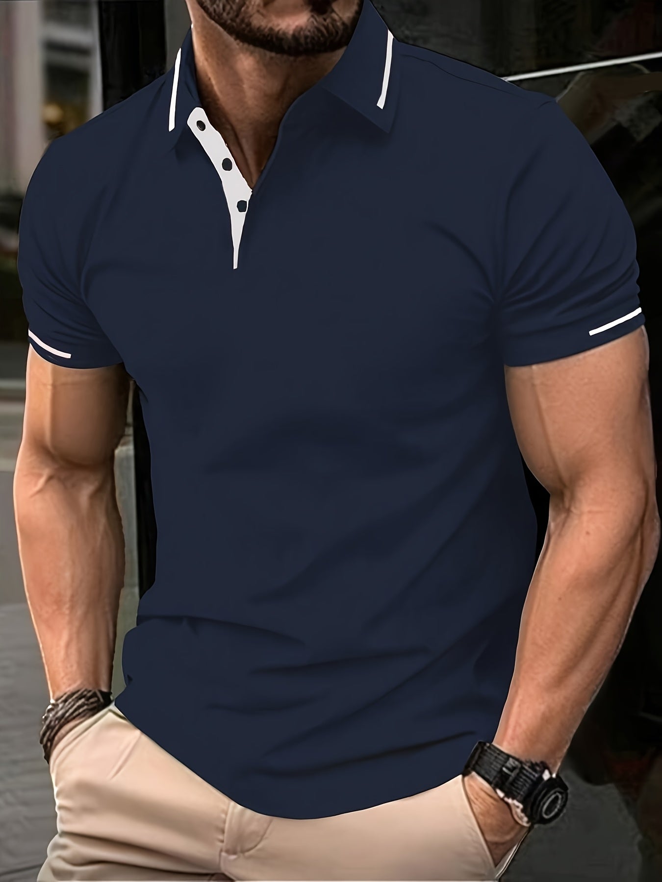 Men's Summer Casual Sport T-Shirt - Breathable Short Sleeve Button-Up with Red Trim, Dark Green Solid Color, Regular Fit for Running, Outdoor & Casual Attire, Sports T Shirt, Durable Sportswear - SeviSa