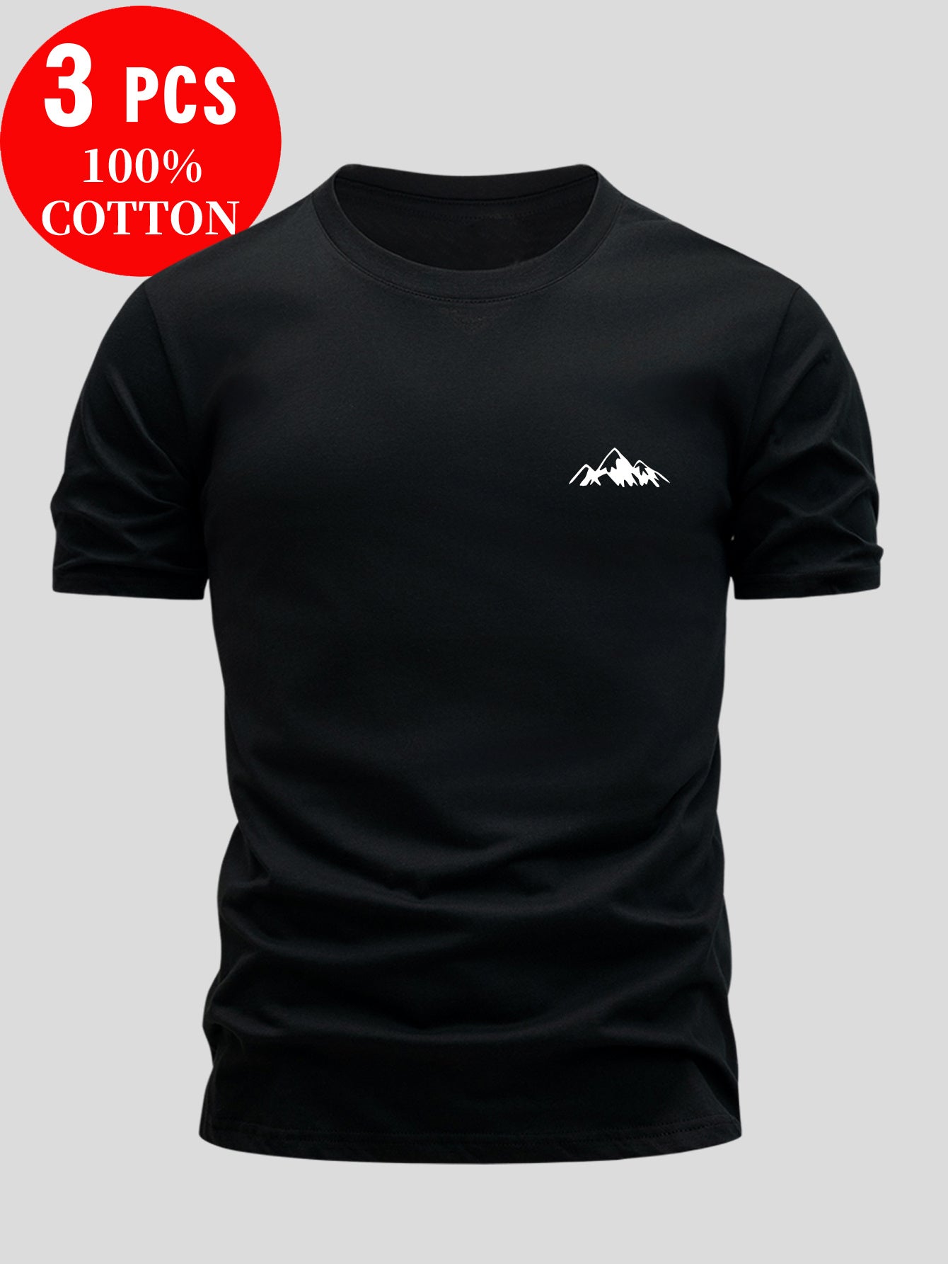 3pcs Men's 100% Cotton Slim Fit T-Shirts - Soft Breathable Short Sleeve Crew Neck Tees with Minimalist Letter Print, Black/White/Navy Blue for Summer Casual Wear, Everyday Comfort, Skinfriendly Fabric - SeviSa
