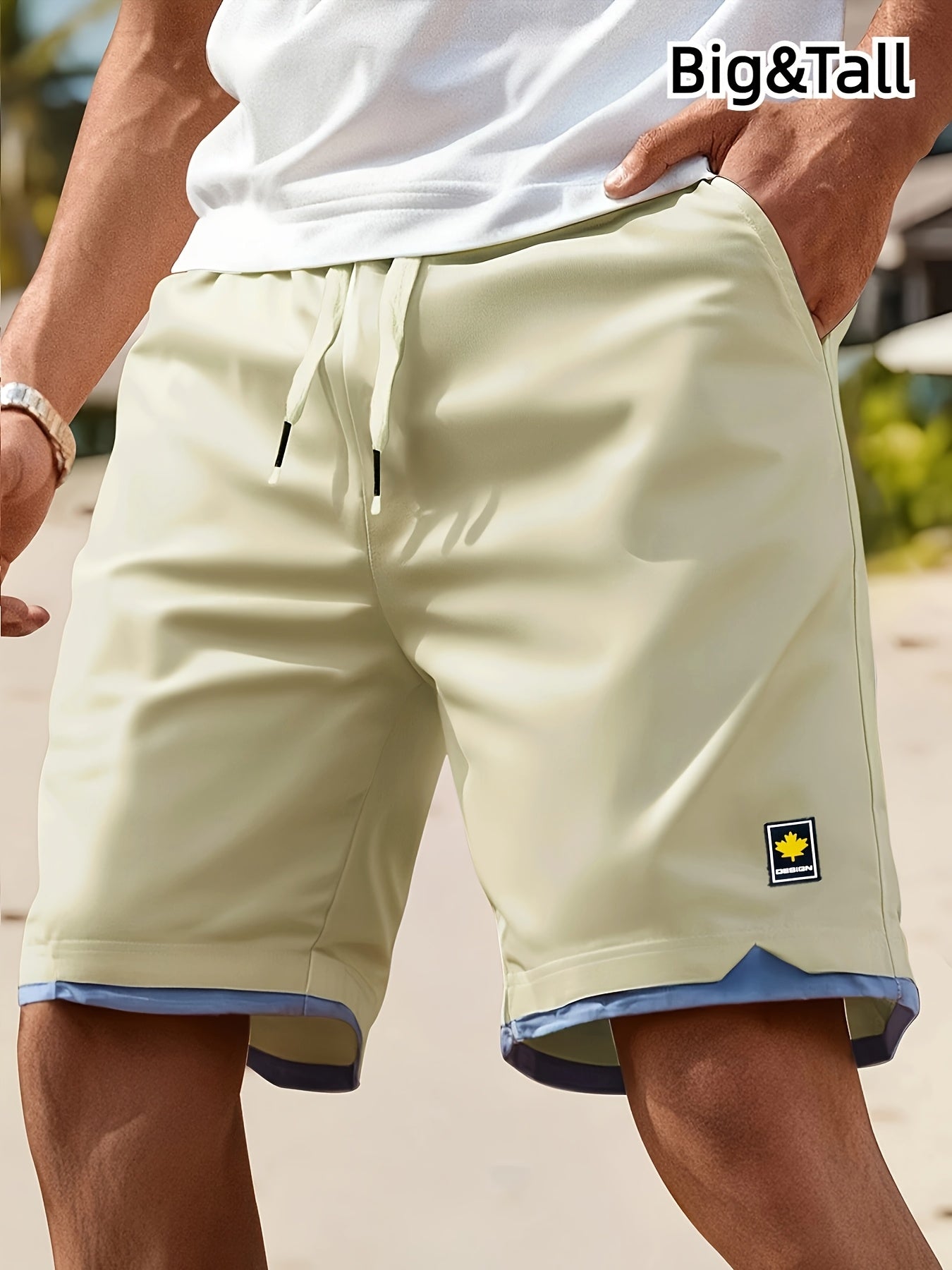 1pc Summer Plus-Size Men'S Faux Two-Piece Color-Blocked Shorts, Casual And Stylish, Suitable for Outdoor Sports And Beach Walks, Plus Size - SeviSa