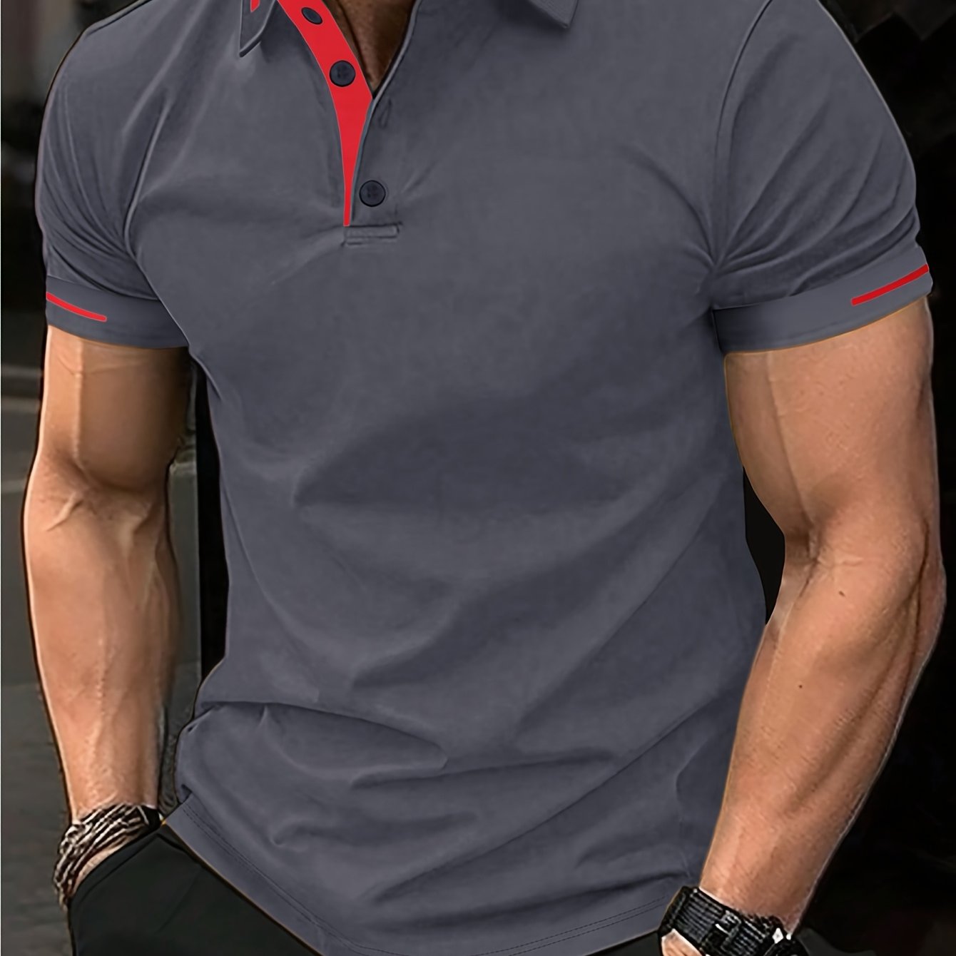 Men's Summer Casual Sport T-Shirt - Breathable Short Sleeve Button-Up with Red Trim, Dark Green Solid Color, Regular Fit for Running, Outdoor & Casual Attire, Sports T Shirt, Durable Sportswear - SeviSa
