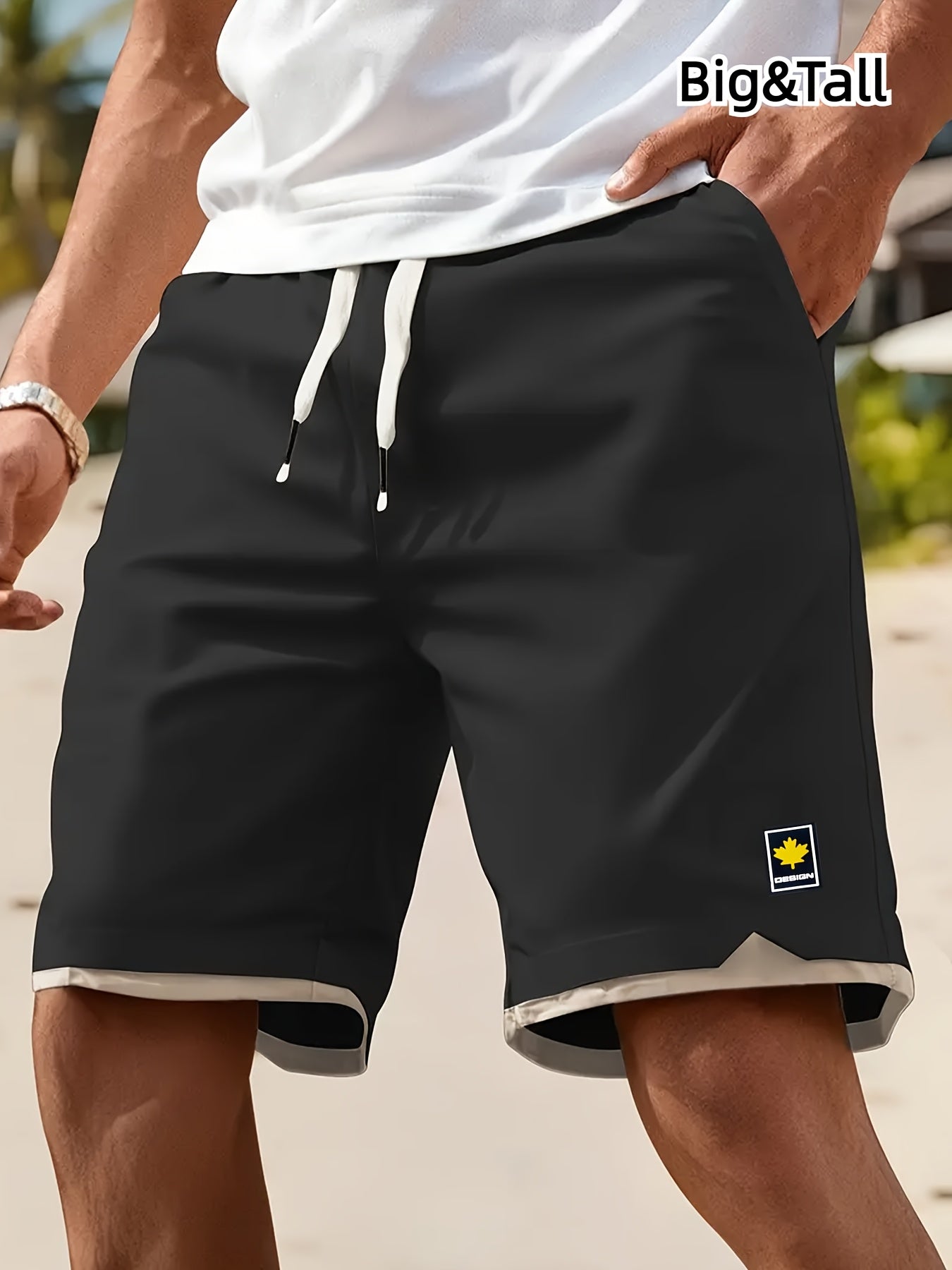 1pc Summer Plus-Size Men'S Faux Two-Piece Color-Blocked Shorts, Casual And Stylish, Suitable for Outdoor Sports And Beach Walks, Plus Size - SeviSa