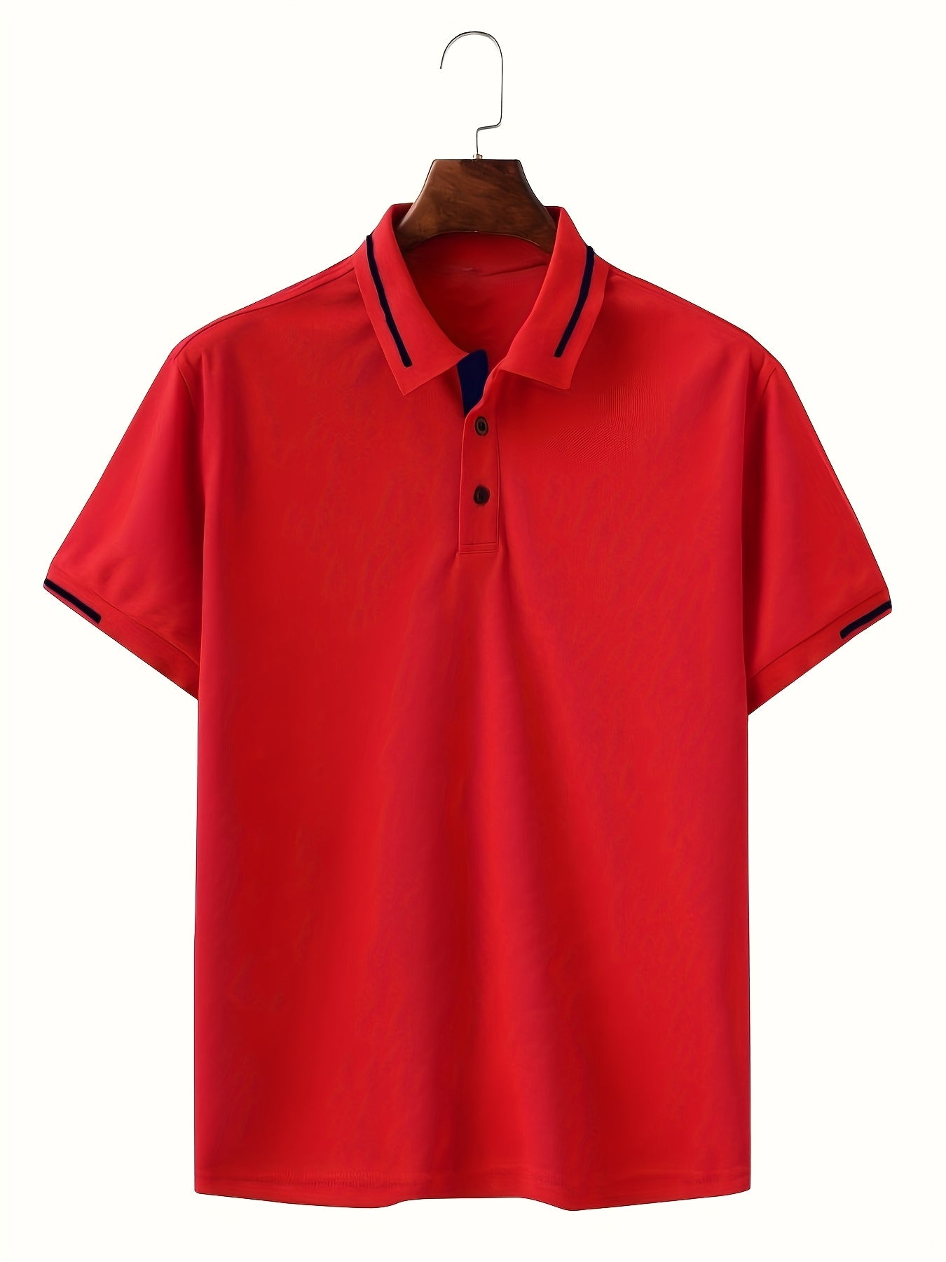 Men's Summer Casual Sport T-Shirt - Breathable Short Sleeve Button-Up with Red Trim, Dark Green Solid Color, Regular Fit for Running, Outdoor & Casual Attire, Sports T Shirt, Durable Sportswear - SeviSa