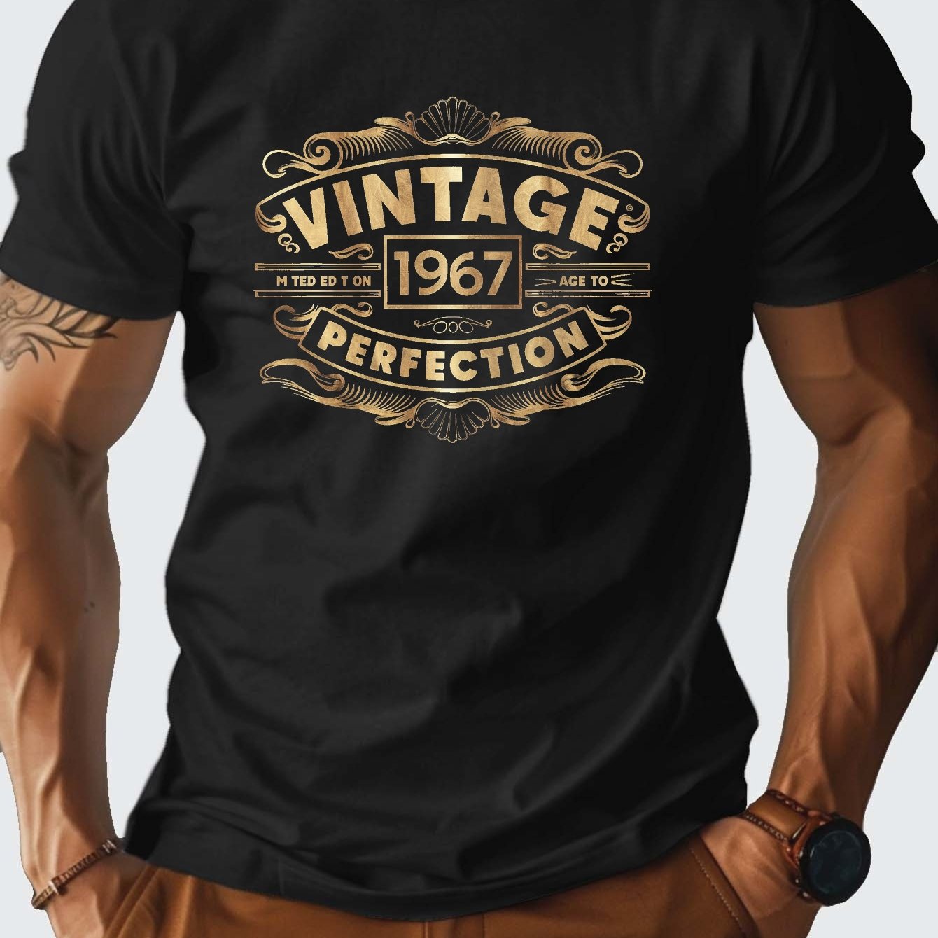 Men's 100% Cotton VINTAGE 1967 Graphic Print T-shirt, Casual Short Sleeve Crew Neck Tee, Men's Clothing For Summer Outdoor - SeviSa