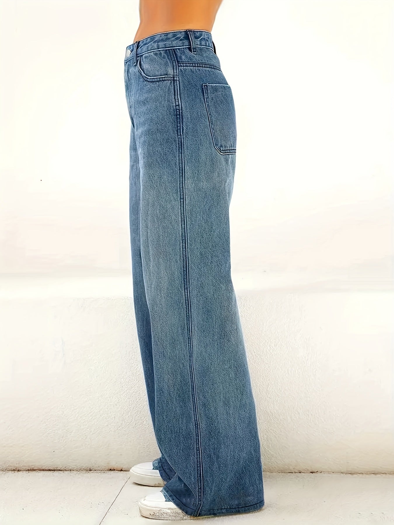 Women'S High-Waisted Stretch Straight-Leg Jeans - Light Blue Washed Denim with Pockets, Comfortable Casual Pants for Work & Travel, All-Season Versatile Style, High Waisted Jeans, Travel Clothing, Classic Straight Legs, Durab - SeviSa