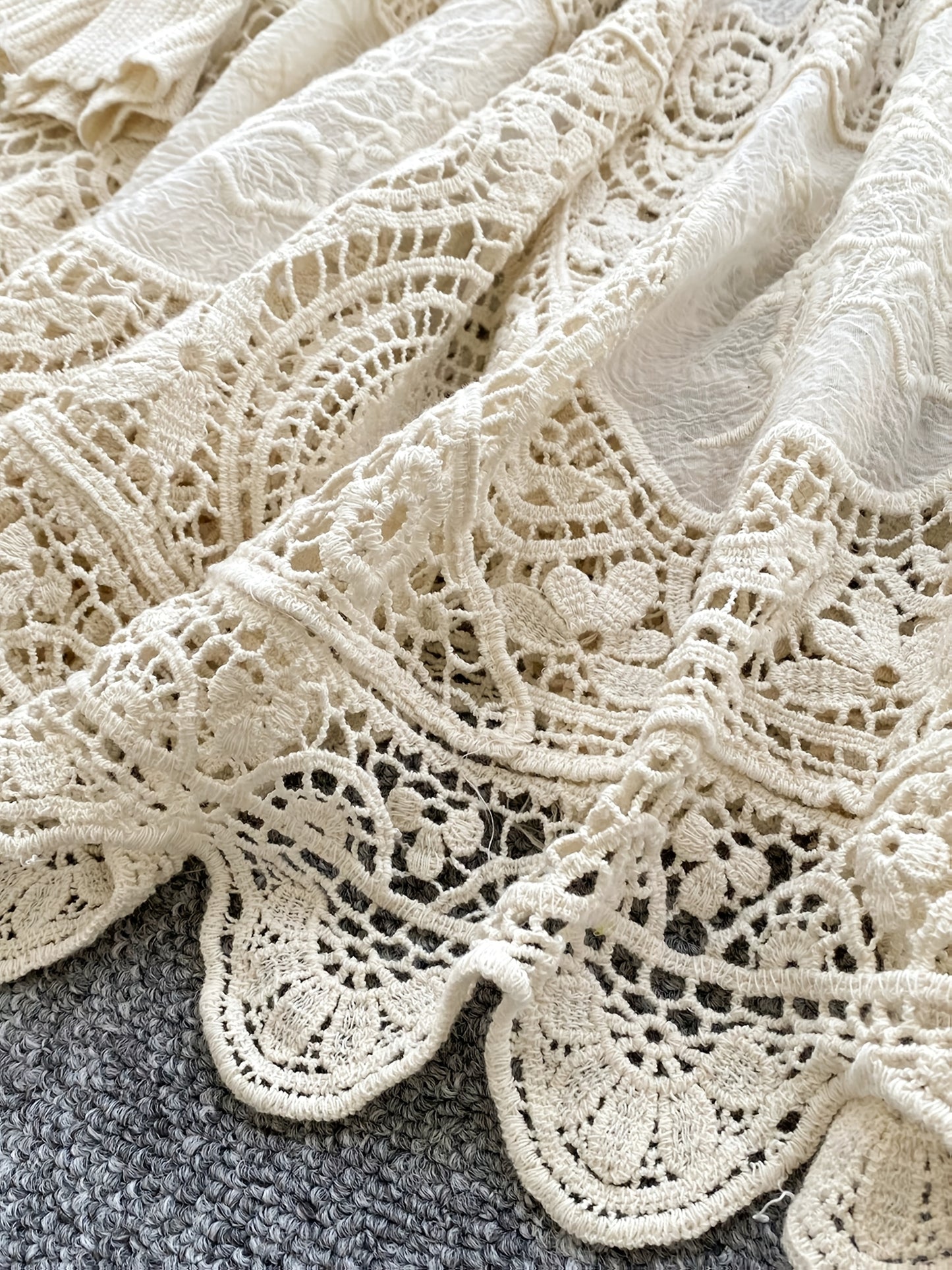 Women's Bohemian Vintage Lace- Dress - Long Sleeve A-Line Midi Dress with Crochet Cut-Out Details, Semi-Sheer Round Neck Boho Dress for Casual & Formal Occasions, Cute Dresses, Special Occasion Wear, Intricate Crochet Design - SeviSa
