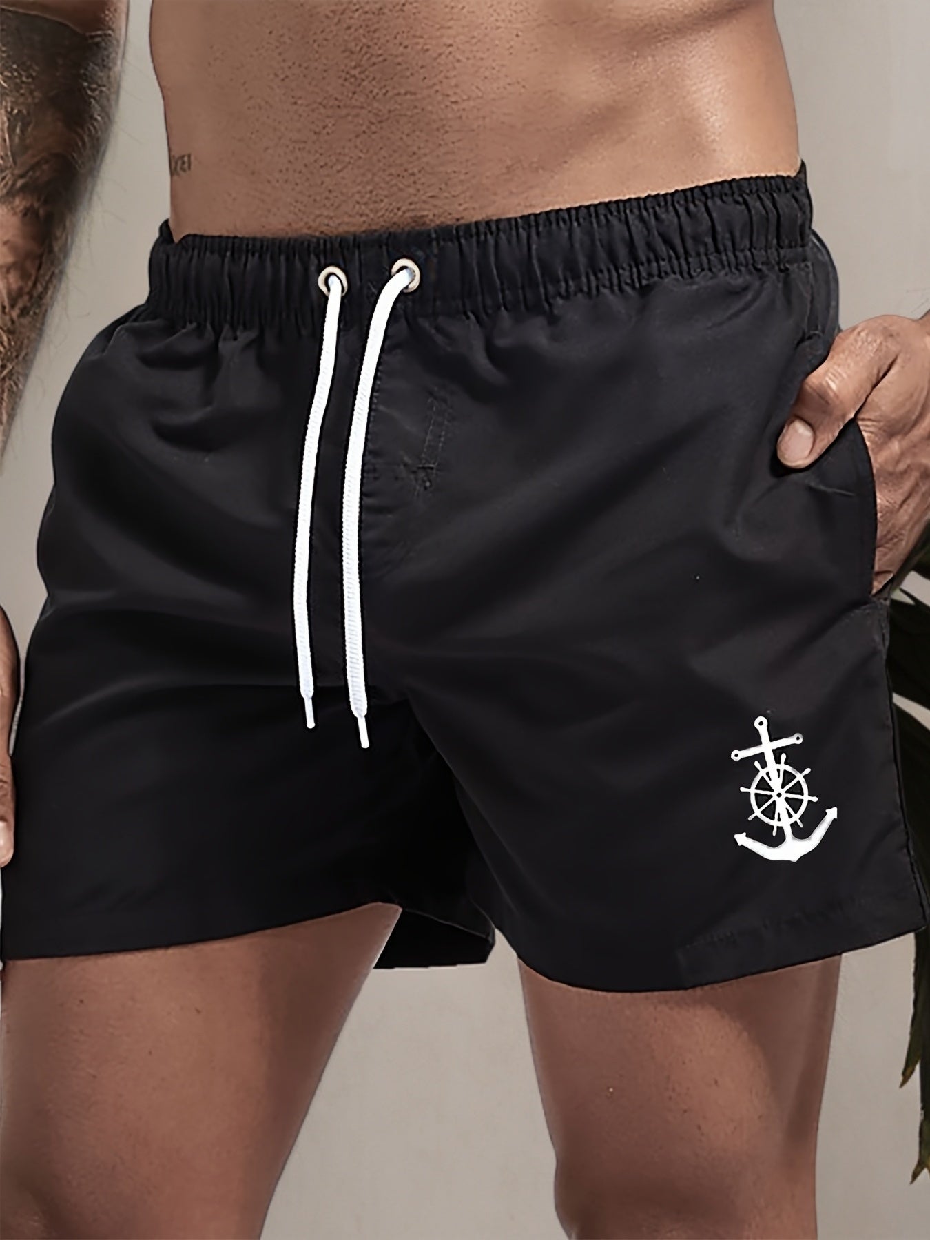 Men's Quick-Dry Swim Shorts - Navy Blue Board Shorts with Anchor design, Elastic Drawstring Waist - Lightweight Beach Swim Trunks for Surfing, Swimming, Gym, Vacation - Fast-Drying Quick Suit for Ocean & Pool Activities, Swim - SeviSa