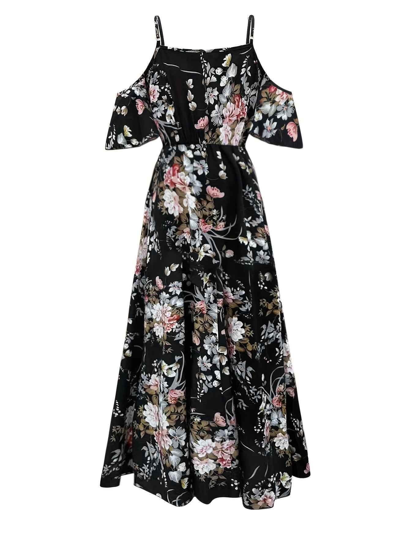 Elegant Floral Print V-Neck Maxi Dress with Tie-Waist and Ruffle Detail - Sleeveless, Flowy A-Line Skirt for Women, Perfect for Summer, Elegant Event Wear|Floral Print Dress|Polyester Fabric