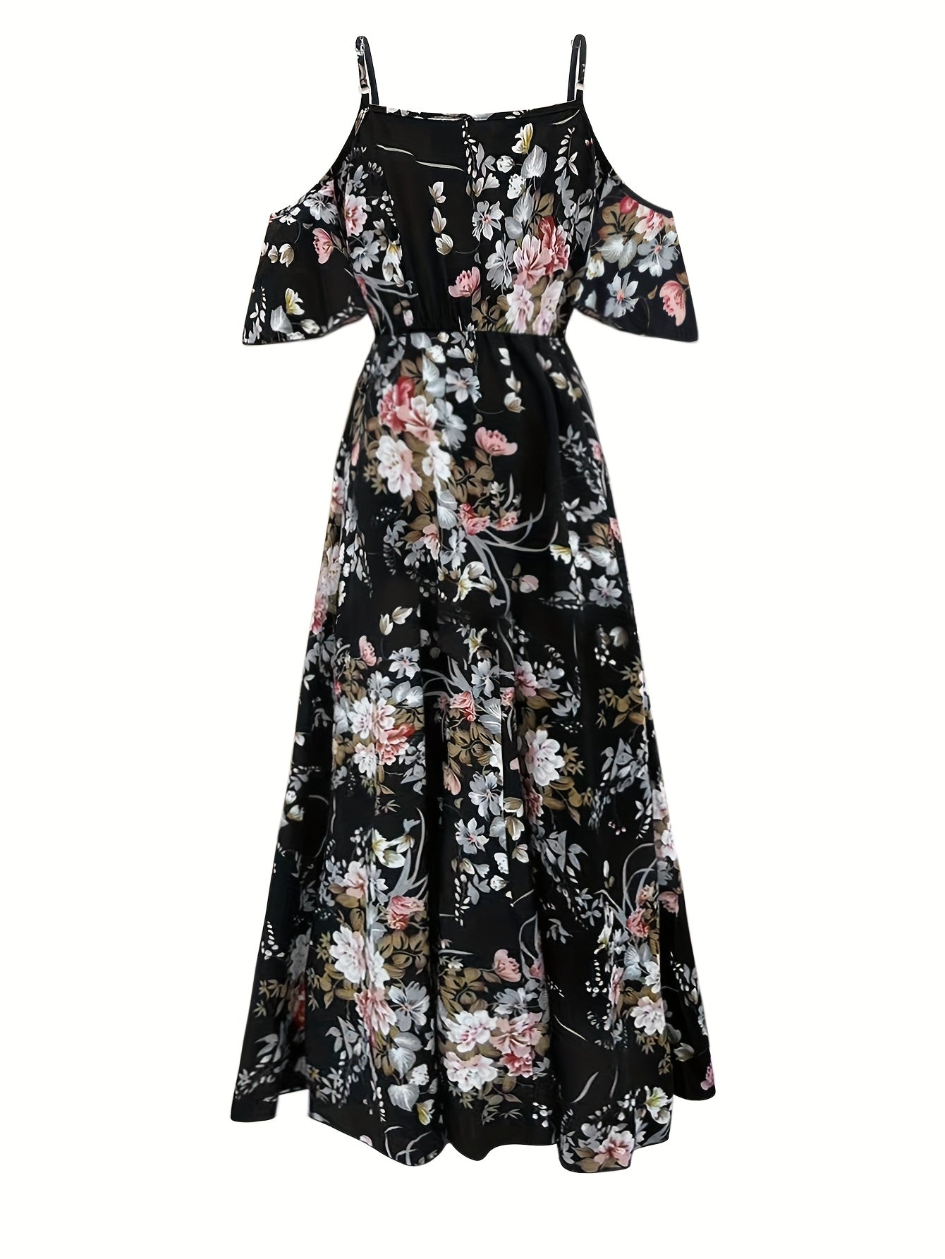 Elegant Floral Print V-Neck Maxi Dress with Tie-Waist and Ruffle Detail - Sleeveless, Flowy A-Line Skirt for Women, Perfect for Summer, Elegant Event Wear|Floral Print Dress|Polyester Fabric - SeviSa
