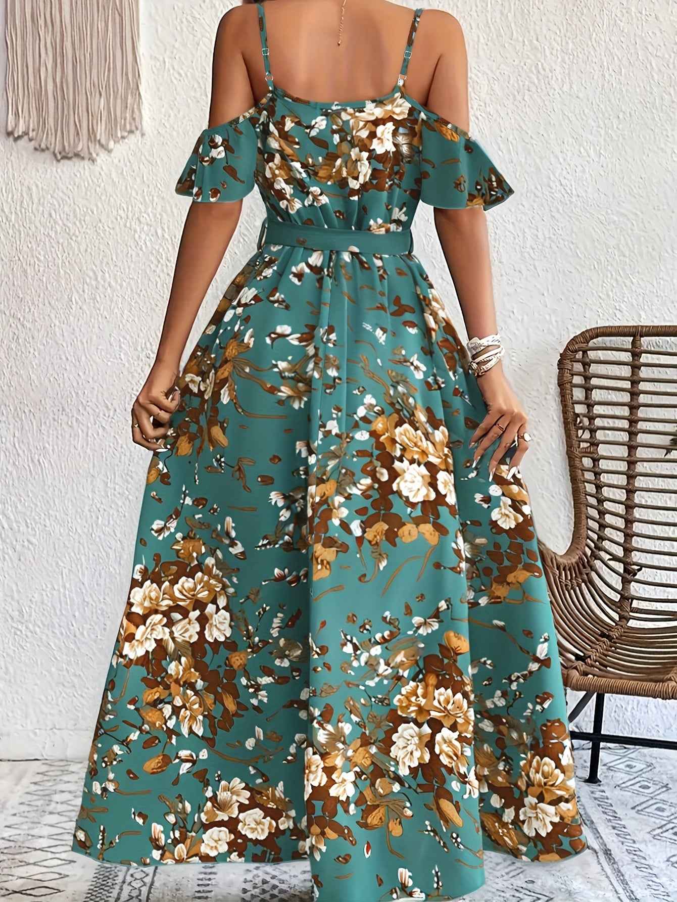 Elegant Floral Print V-Neck Maxi Dress with Tie-Waist and Ruffle Detail - Sleeveless, Flowy A-Line Skirt for Women, Perfect for Summer, Elegant Event Wear|Floral Print Dress|Polyester Fabric