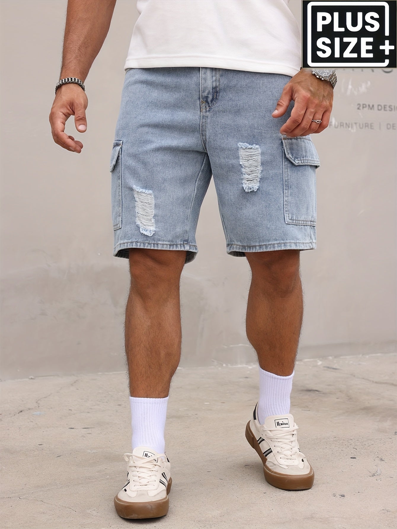 Men's Relaxed Fit Denim Cargo Shorts with Elastic Waistband & Side Pockets - Machine Washable Casual Workwear Style, Solid Color Loose Comfort for Casual Attire, Denim Shorts, Outdoor Activities, Utility Style, Sturdy Constru - SeviSa