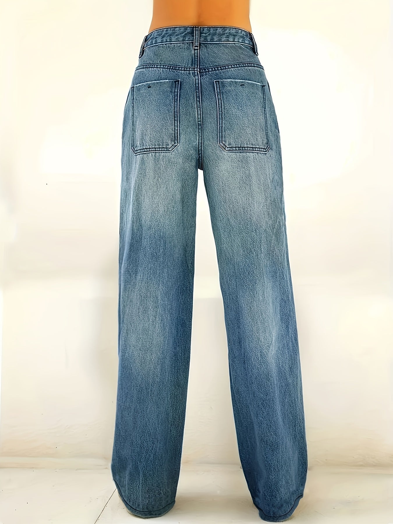 Women'S High-Waisted Stretch Straight-Leg Jeans - Light Blue Washed Denim with Pockets, Comfortable Casual Pants for Work & Travel, All-Season Versatile Style, High Waisted Jeans, Travel Clothing, Classic Straight Legs, Durab - SeviSa