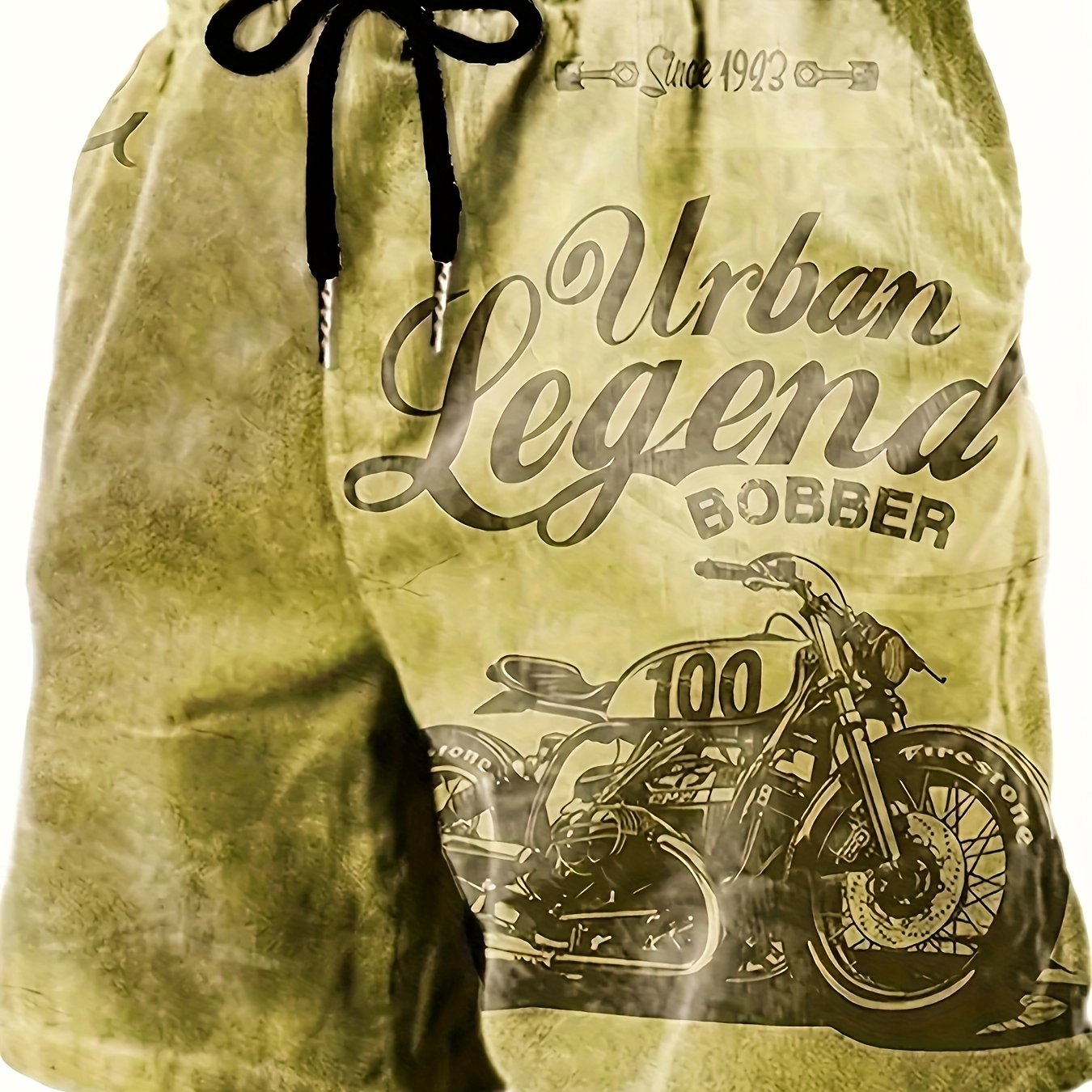 Men's Retro Motorcycle Print Shorts | Urban Legend Bobber | Vintage Biker Graphic | Polyester with Drawstring Waistband | Machine Washable | Casual Summer Wear, Motorcycle Apparel | Retro Bobber Design | Smooth Texture Fabric - SeviSa