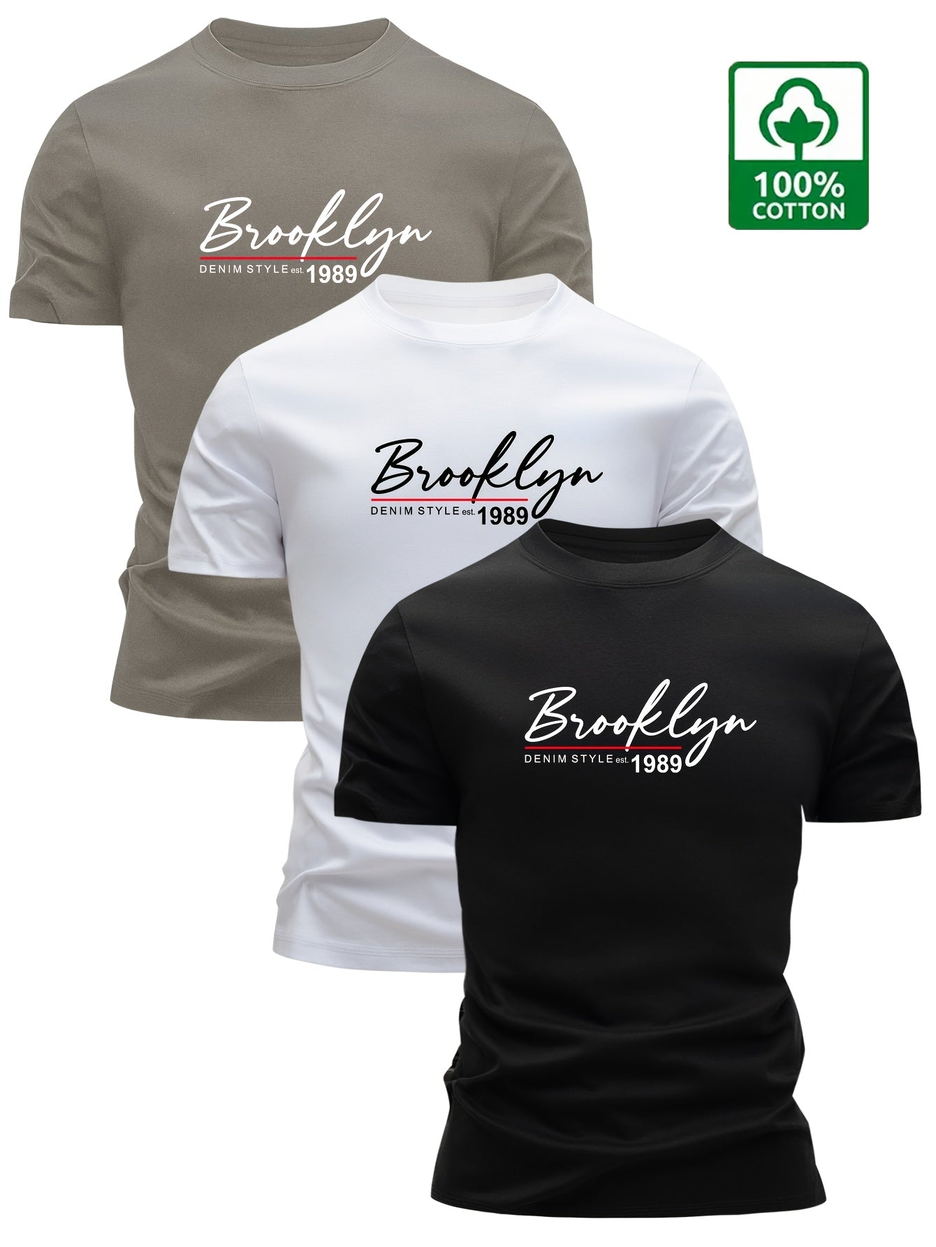 Set of 3 Men'S 100% Cotton T-Shirts, Lightweight for Summer, Breathable And Moisture-Wicking, Featuring a Round Neck And Print Design, Sweat-Resistant - SeviSa