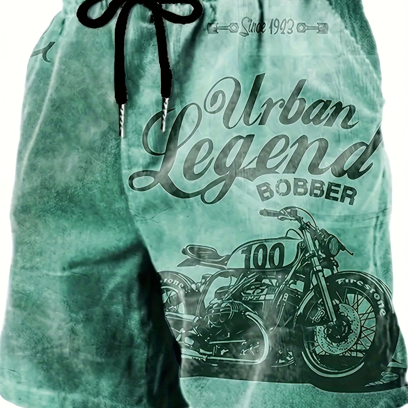 Men's Retro Motorcycle Print Shorts | Urban Legend Bobber | Vintage Biker Graphic | Polyester with Drawstring Waistband | Machine Washable | Casual Summer Wear, Motorcycle Apparel | Retro Bobber Design | Smooth Texture Fabric - SeviSa