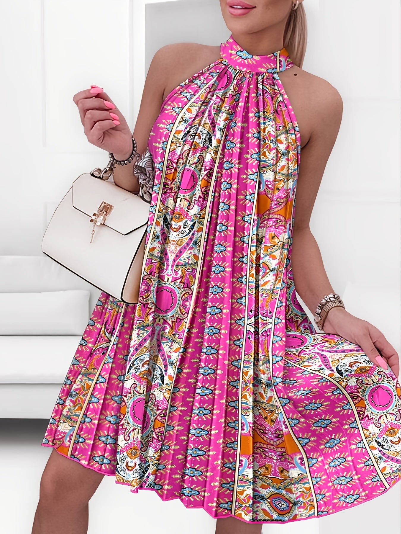 Elegant Floral Print Sleeveless Maxi Dress with Tie-Shoulder Detail - Vibrant Pink, Blue, Orange & Green Patterns, Flowy A-Line Skirt, Perfect for Summer Outings, Casual Summer Dress | Floral Print Dress | Polyester Fabric - SeviSa