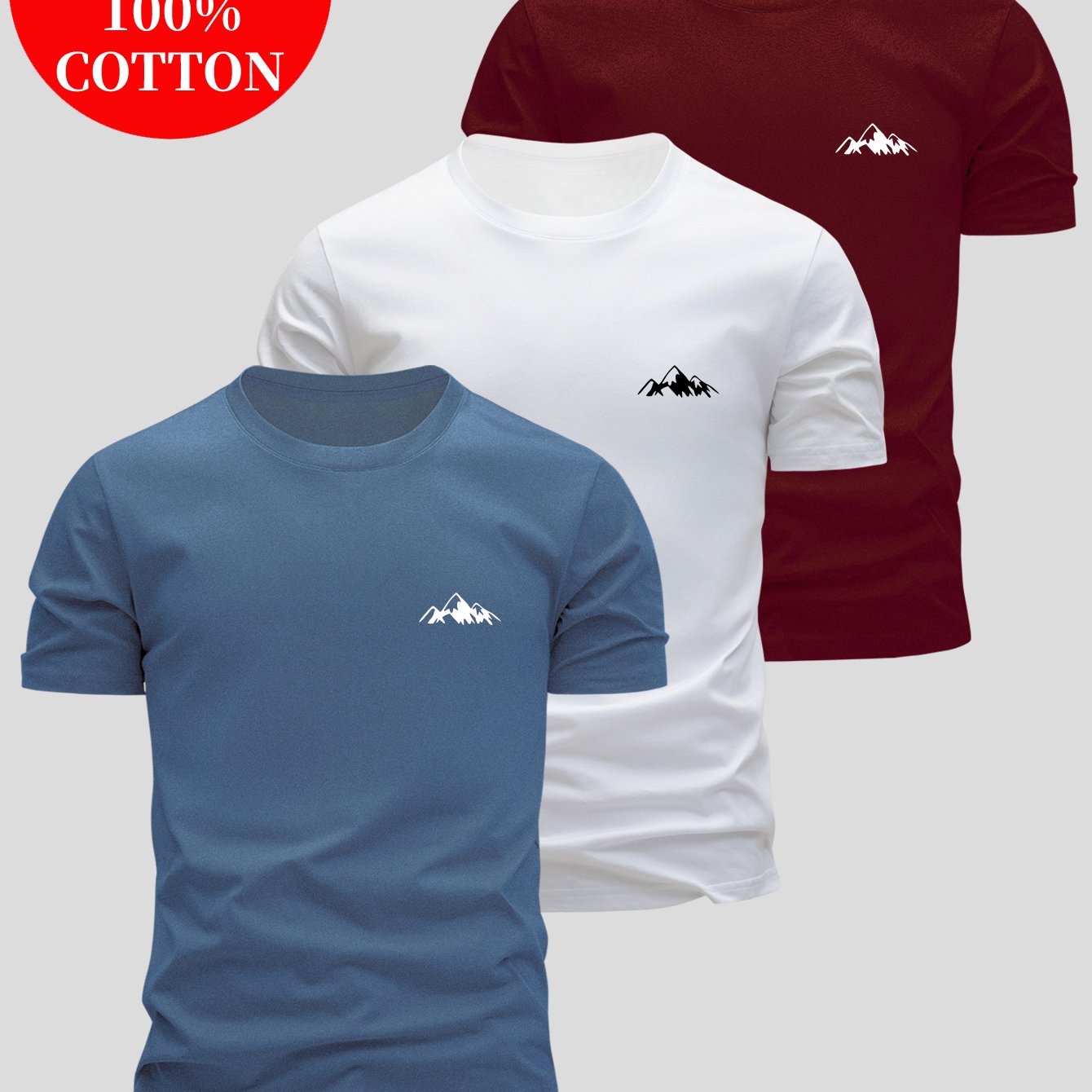 3pcs Men's 100% Cotton Slim Fit T-Shirts - Soft Breathable Short Sleeve Crew Neck Tees with Minimalist Letter Print, Black/White/Navy Blue for Summer Casual Wear, Everyday Comfort, Skinfriendly Fabric - SeviSa
